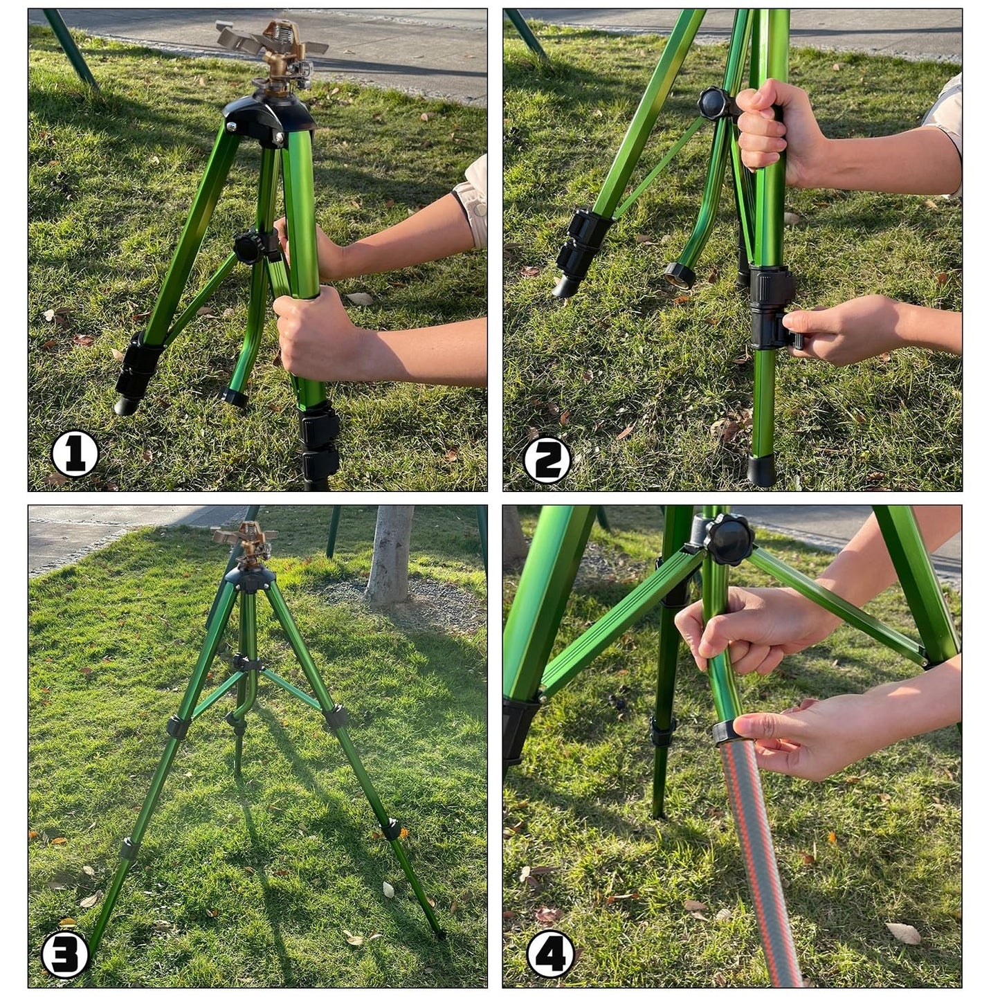 Biswing Impact Sprinkler Head on Tripod Base, Heavy Duty Lawn Sprinklers, 360 Degree Large Area Irrigation, Metal Sprinkler Nozzle & Solid Alloy Metal Extension Legs Flip Locks, 2 Pack