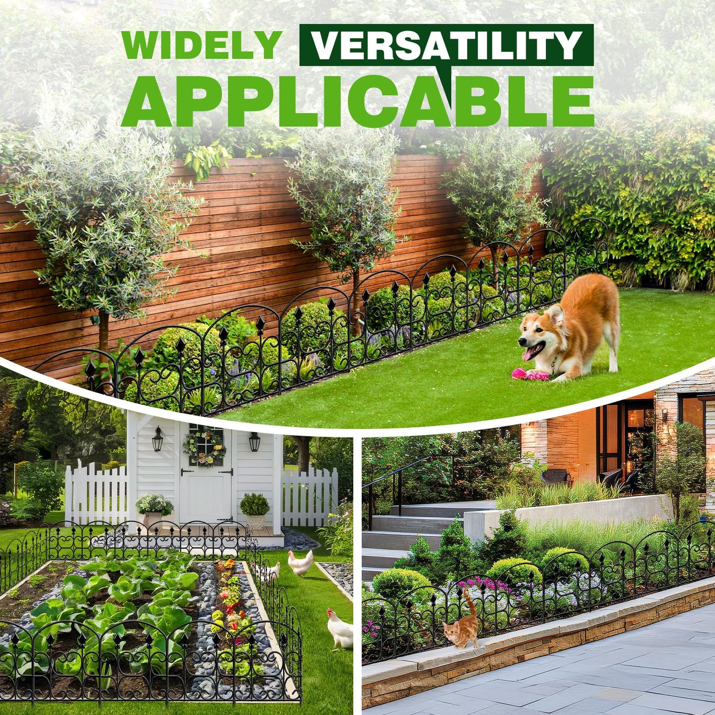 QIAOKAIYAN 19 Pack Decorative Garden Fence Panels – 24in(H) x 20.57ft(L) Black Metal Fence with Floral No Dig Animal Barrier Fence Rustproof Garden Edging for Yard Patio Dog Outdoor Decor Flower Bed