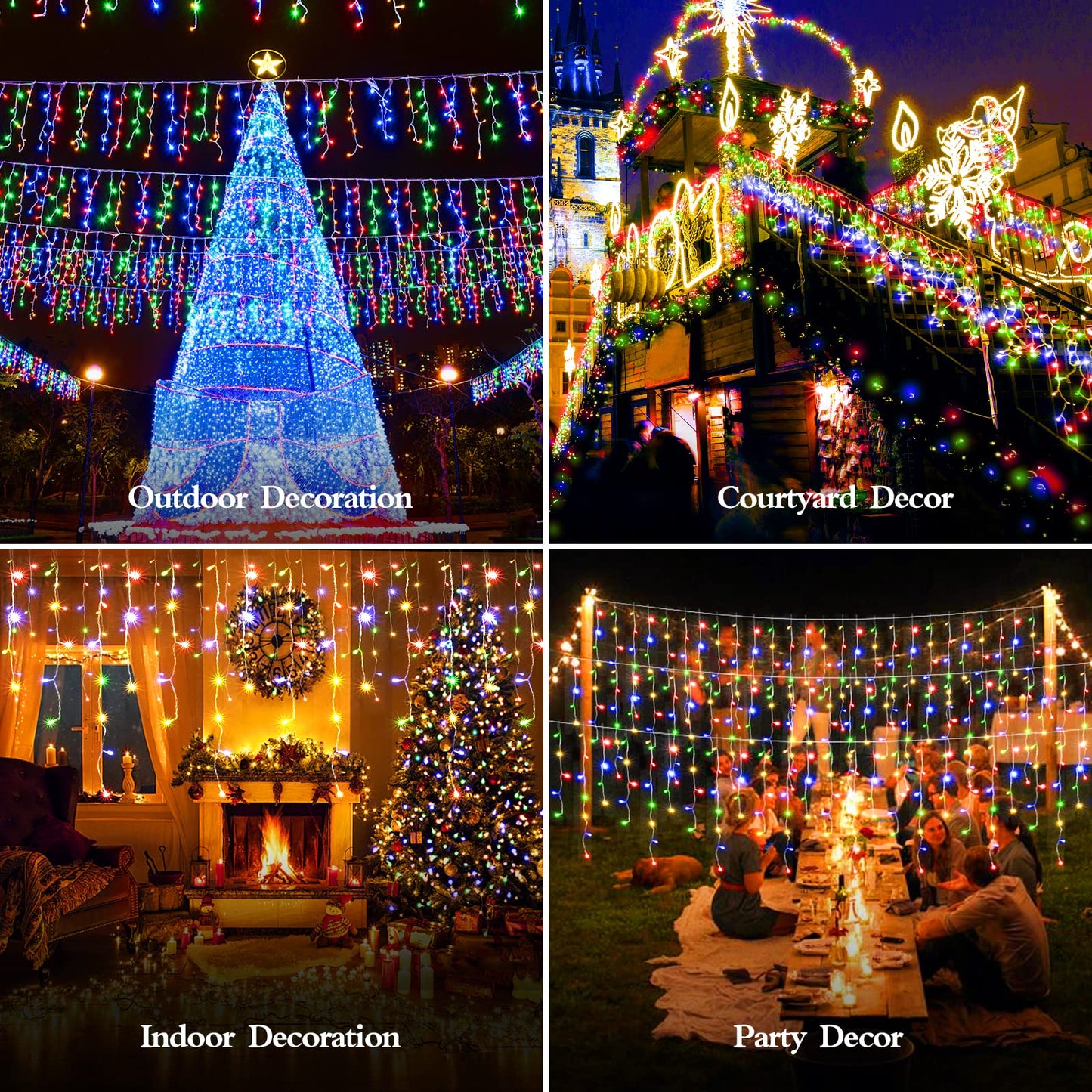 FLVOECN 98FT 960 LED Christmas Lights, Waterproof 8 Modes Ice Lights for Outside with Memory and Timer Hanging Fairy Lights Plug-in Curtain String Lights for Holiday Party Wedding Home (Multicolor)