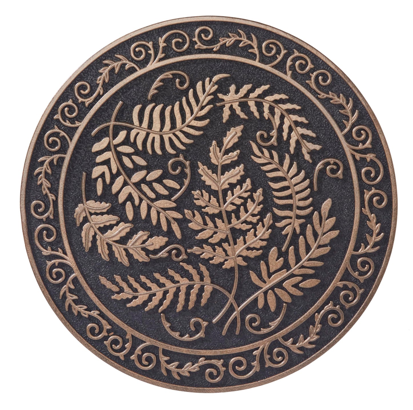 Home Furnishings By Larry Traverso HF by LT Deluxe Rubber Stepping Stone, Fern Medallion Design, Heavy Duty 13"" All-Weather Garden Tile, Black with Antique Bronze Finish, Set of 3, TR0787