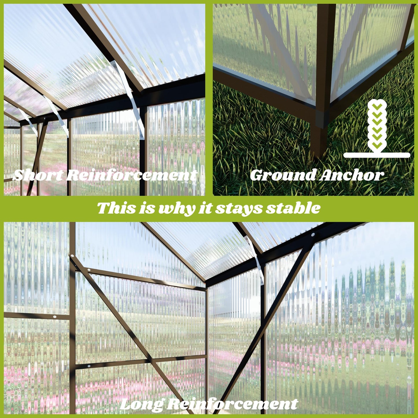 8x12 FT Greenhouses for Outdoors, Polycarbonate Greenhouse with PC Panels, Greenhouses for Outdoors for Yard, Garden, Hobby, Charcoal Black