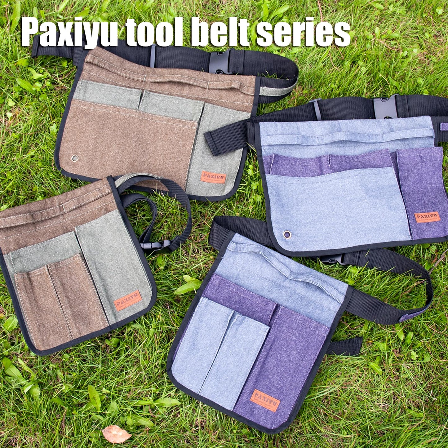 Paxiyu Garden Tool Belt for Men & Women, Denim Wide Adjustable 5-Pocket Waist Garden Apron - Heavy Duty Tool Pouch for Gardening, DIY, Carpenter, Woodworking, Painting, Seamstress, and Crafts (Green)