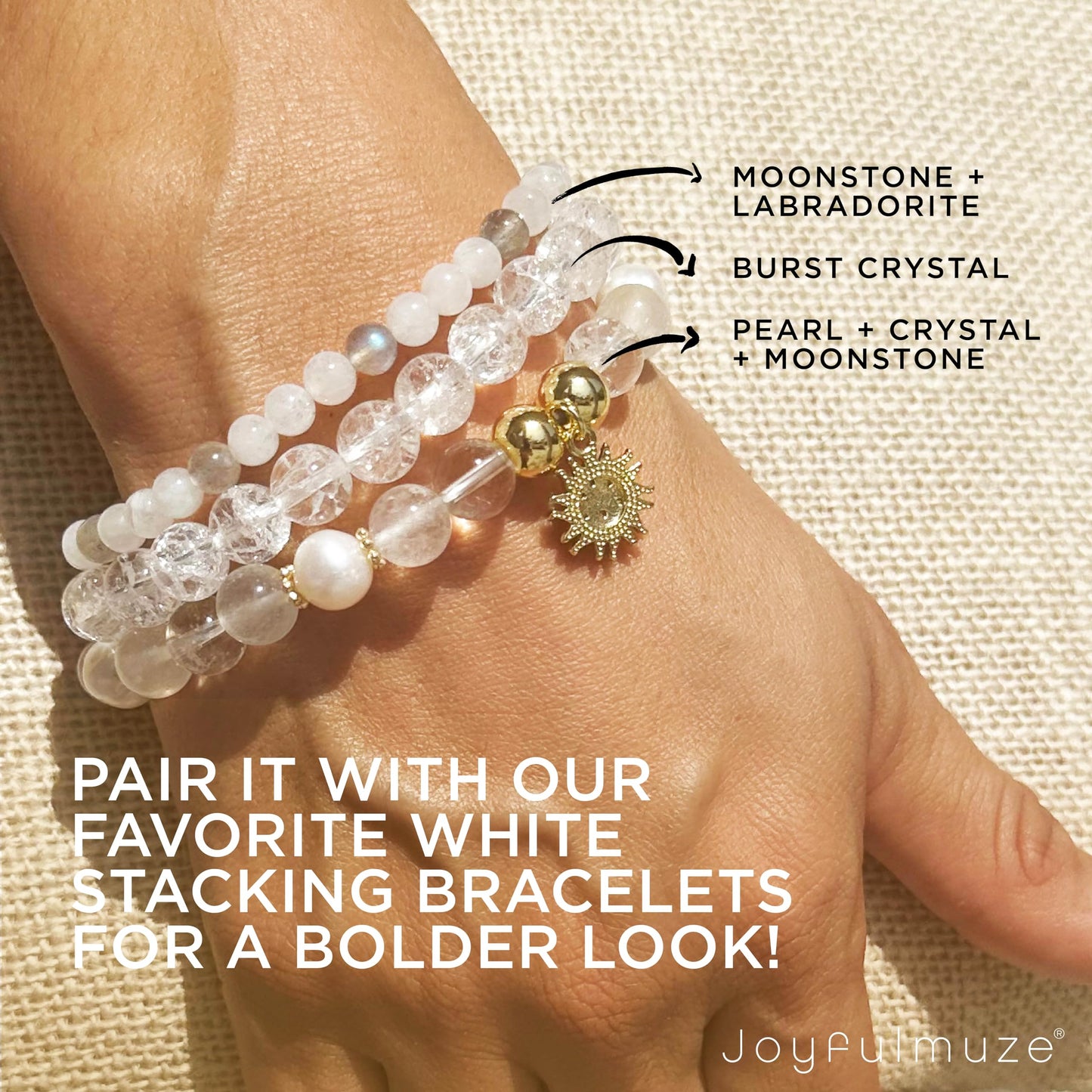Joyfulmuze Clear Quartz Crystal Bracelet, Chakra Healing Energy Balancing, Simple Natural White Stone, Handmade Jewelry Gift for Women, 6.5-7” wrist (Burst - Clear Crystal)