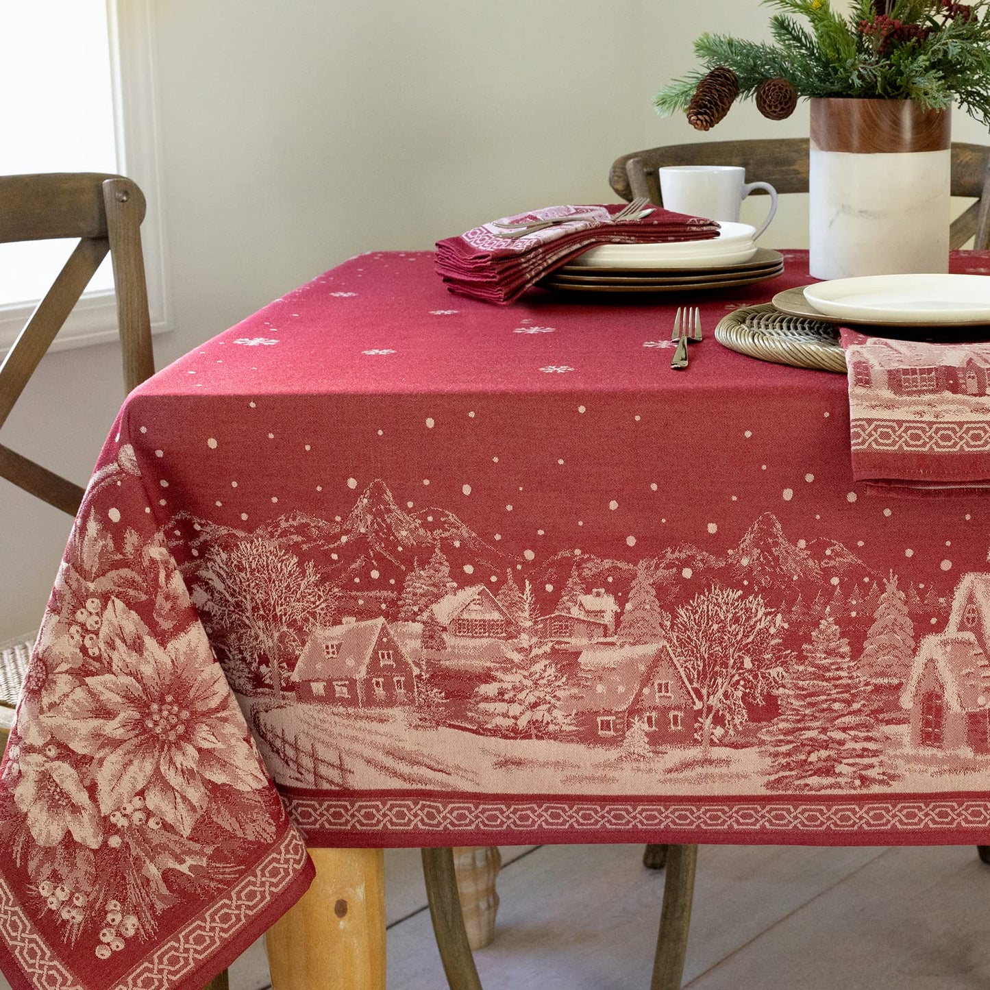 Benson Mills Engineered Jacquard Heavyweight Fabric Table Cloth, Holiday, Winter, and Christmas Tablecloth (Christmas Story, 60" x 120" Rectangular)
