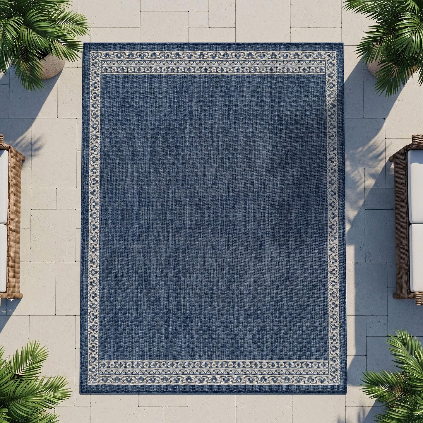 Washable Outdoor Rug 6x9 Modern Area Rugs Outdoor Carpets Bordered Pattern Non Shedding Waterproof Easy Clean Patio Deck Porch Living Room Bedroom Garden RV (6 X 9 Blue)