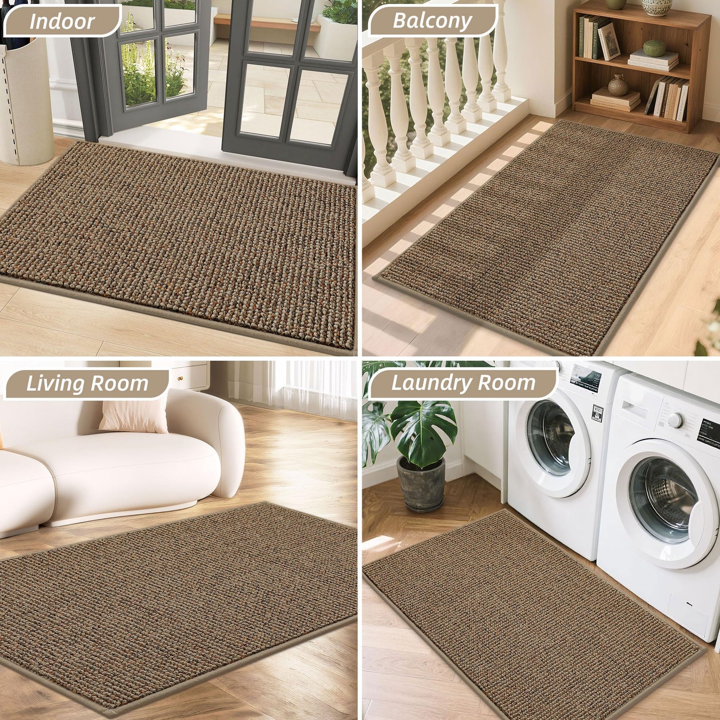 BEQHAUSE Dirt Trapper Door Mat 36" x 60", Non-Slip Washable Doormats Entrance Mat, Dirt Resistant and Absorbent Welcome Mat, Low Profile Floor Mats for Front Back Door and Entryway, Beige