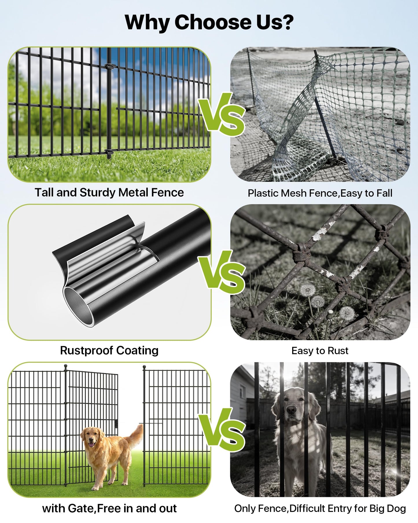 Garden Fence Animal Barrier with Gate 40in(H) x23ft(L) 10Panels Heavy Duty Metal Wire No Dig Decor Fencing,Tall Outdoor Dog Safety Fences with Stake,Temporary Edging for Yard