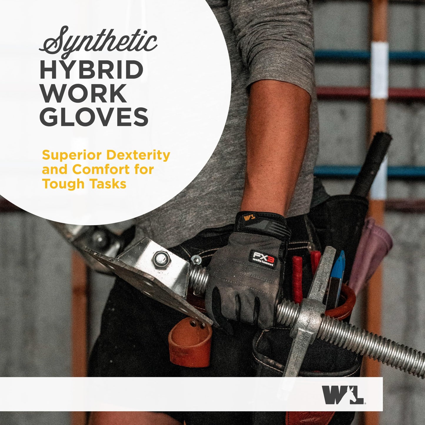Wells Lamont Men's FX3 Extreme Dexterity Work Gloves – Padded, Ergonomic Work Gloves, Touchscreen Compatible – Heavy Duty Synthetic Leather with Reinforced Fingertips and Adjustable Fit – Gray - L