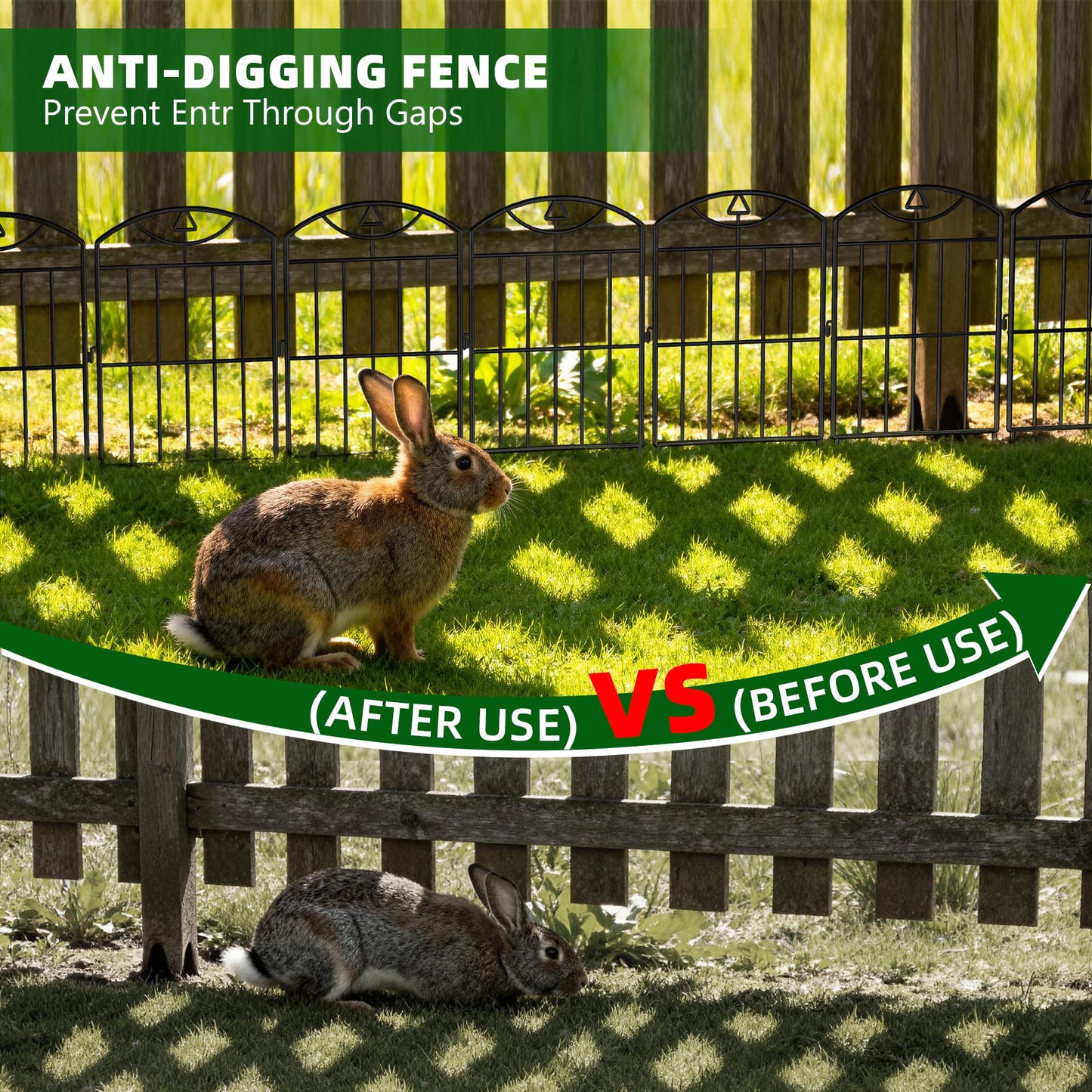 BOWDIMS,10 Panels Outdoor Decorative Garden Fence, 10.5 （ft） L x 24 (in) H, Black Rustproof Metal Wire Panel Barrier Fence, Animal Barrier Fence, for Landscaping and Yard Decoration