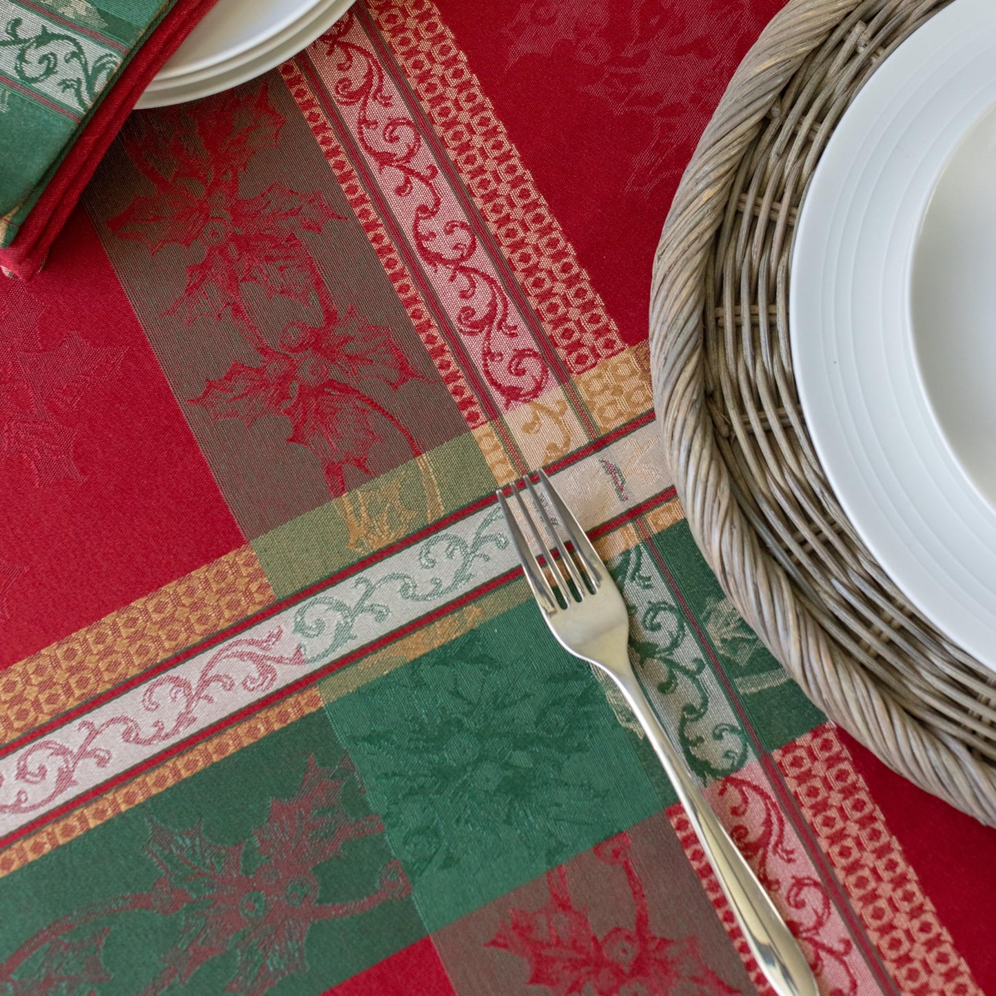 Benson Mills Heavyweight Yarn Dyed Jacquard Fabric Plaid Table Cloth, for Holiday Entertaining, Winter, and Christmas Tablecloth (Holiday Legacy, 52" x 52" Square)