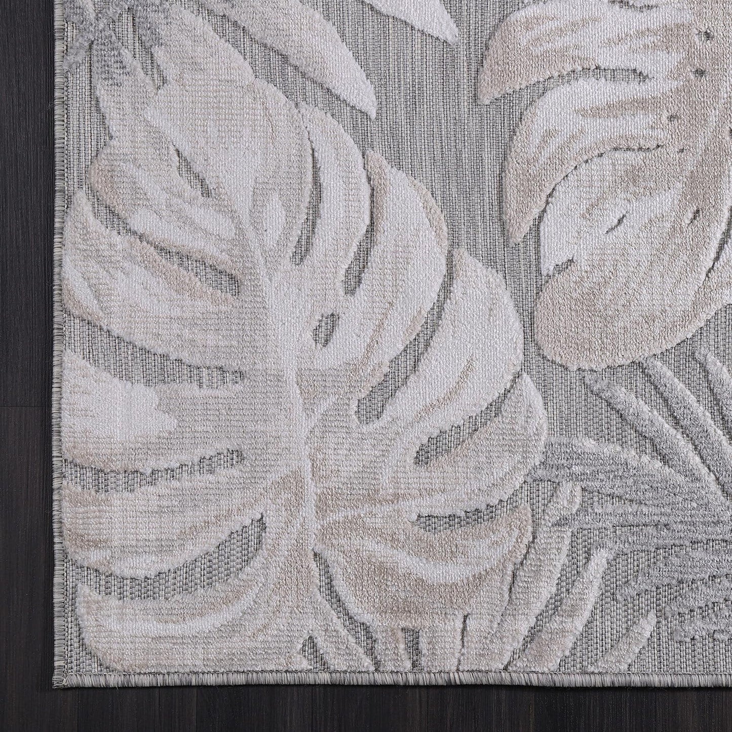 CAMILSON Indoor Outdoor Rug, Beige 6’x9’ Leaf Tropical Botanical Area Rugs for Indoor and Outdoor patios, Easy-Cleaning Non-Shedding Living Room, Garden and Kitchen Washable Outside Carpet (6x9)