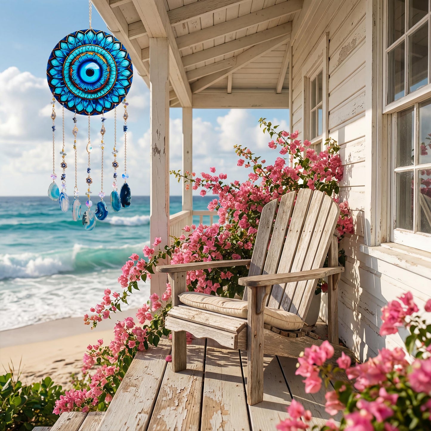 Evil Eye Crystal Suncatcher Hanging Window Wall Art Decor Rainbow Acrylic Sun Catcher Hanging Decorations for Room Bedroom Wall Decor