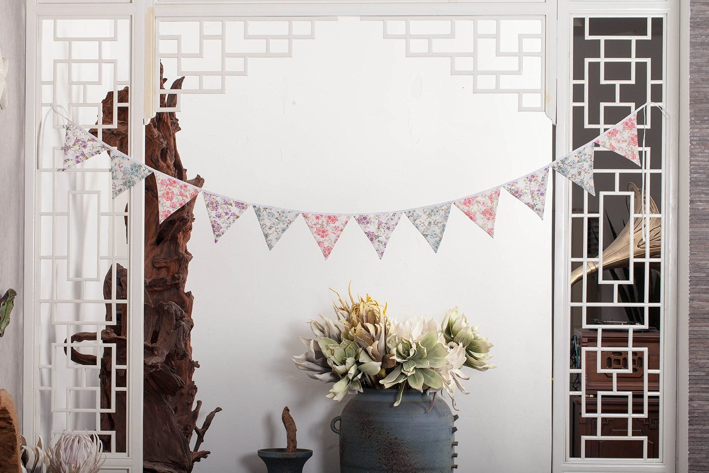 LOVENJOY Pastel Pennant Banner Triangle Spring Floral Fabric Bunting Shabby Chic Tea Party Flag Garland