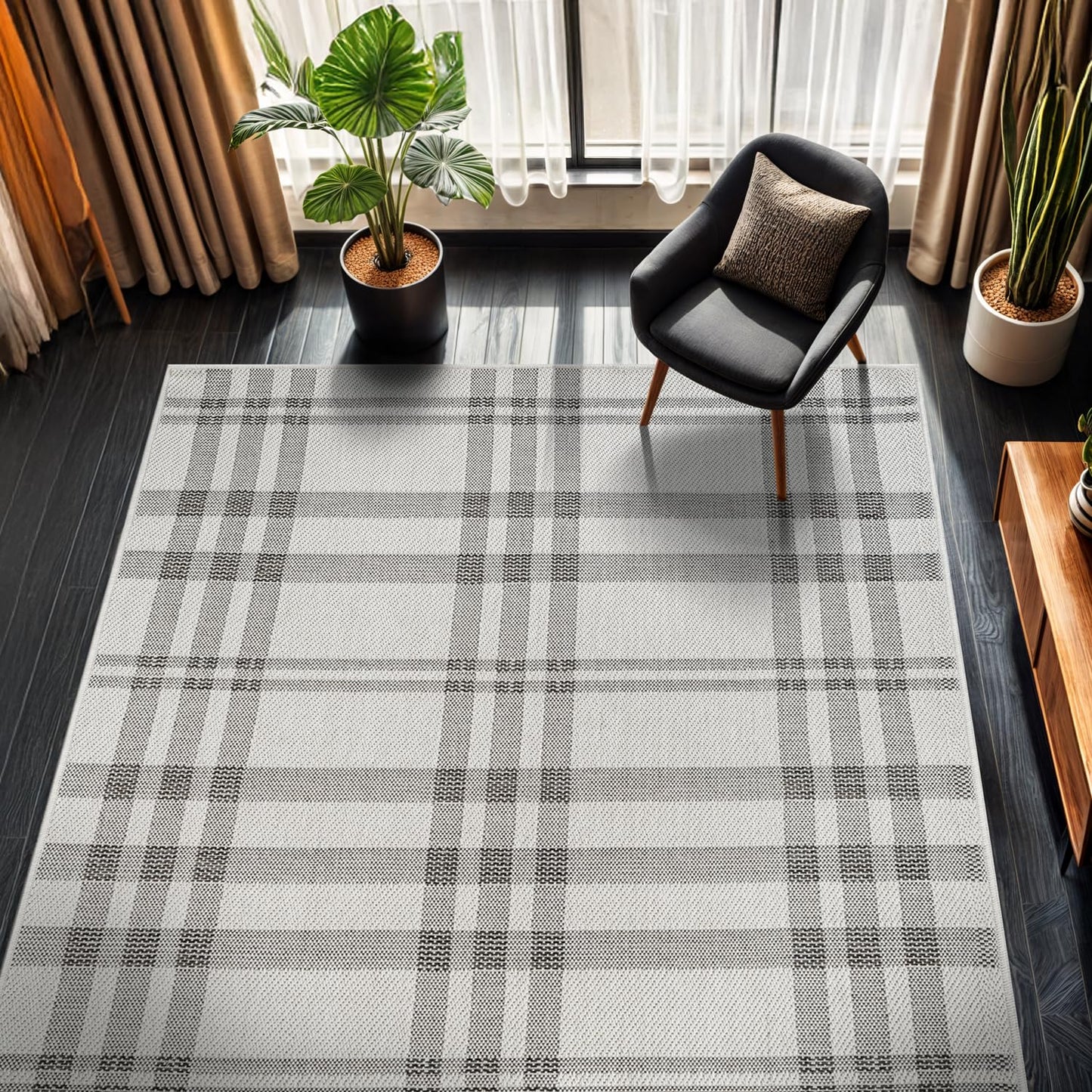 CAMILSON Easy Jute Rug 10x14, Indoor Outdoor Off-White Color Fiber Area Rugs for Living Room Patio and Dining Room Rug, Checkred Boho Woven Design, Easy-Cleaning, Washable Outside Carpet (10 x 14)