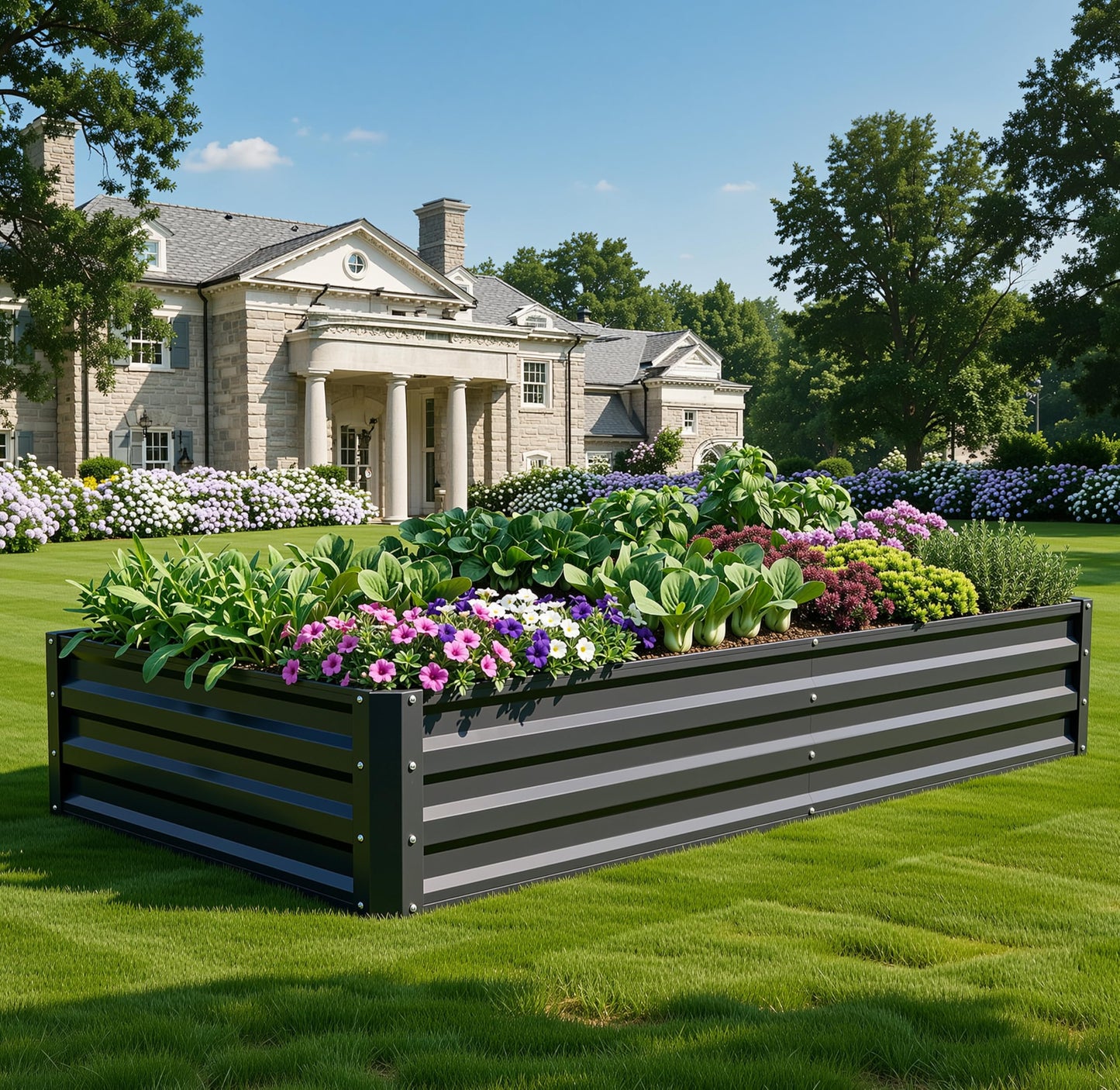 YITAHOME 6x3x1ft 2pcs Large Raised Garden Bed Kit, Galvanized Metal Planter Box with Gloves, Ground Nails, Support Rod, Outdoor Above Ground Planters for Plants Vegetables Flowers, Black