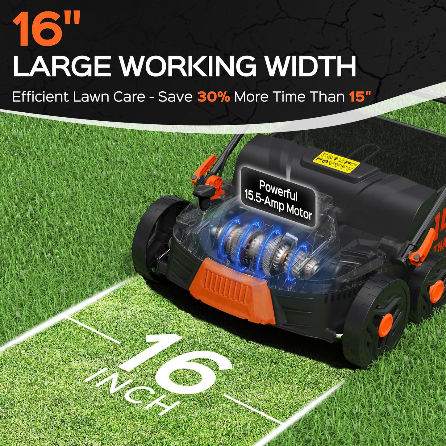 TIECTOWN 2026 Upgrade 16-Inch 15.5 Amp 2-in-1 Electric Dethatcher and Scarifier with 14.5-Gallon Collection Bag, Lawn Dethatcher with 5-Position Depth Adjustment, Keeps Lawn Healthy - Orange