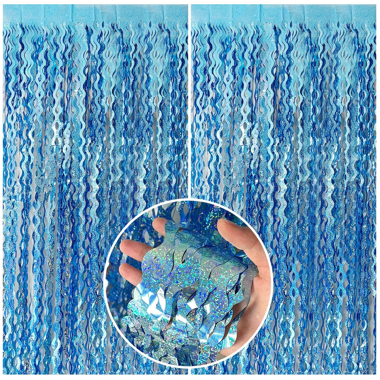 Tinsel Foil Fringe Curtains Wavy Backdrop for Parties Sparkle Metallic Wavy Foil Fringe Backdrop Curtain for Party Decorations Photo Booth Props for Birthday Graduation Wedding