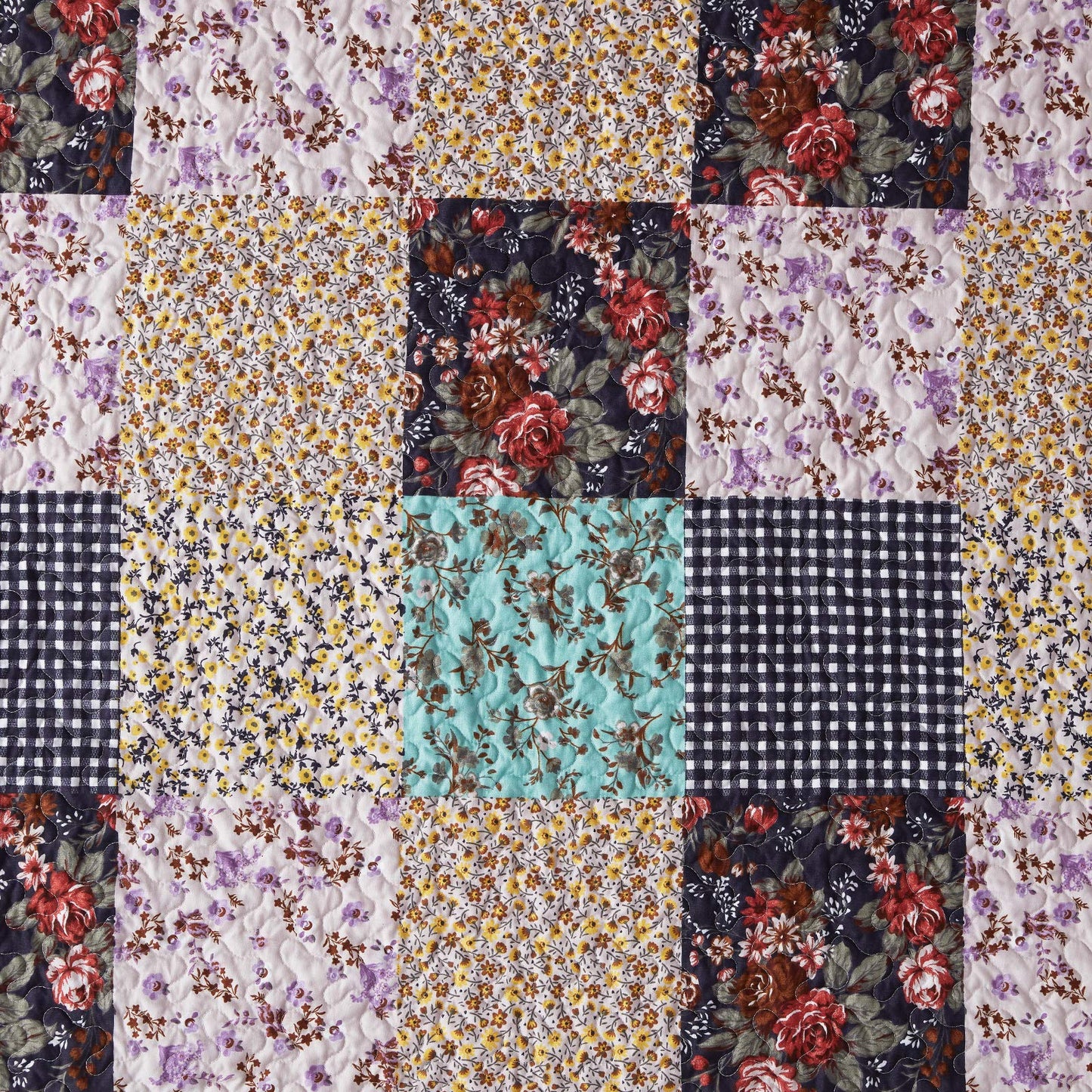 SunStyle Home Patchwork Quilt King Size, Soft Durable Quilted Bedspread Lightweight Comforter Reversible Boho Printed Bed Coverlet Blanket King Quilt Bedding Set with Pillow Shams for All Season 3Pcs