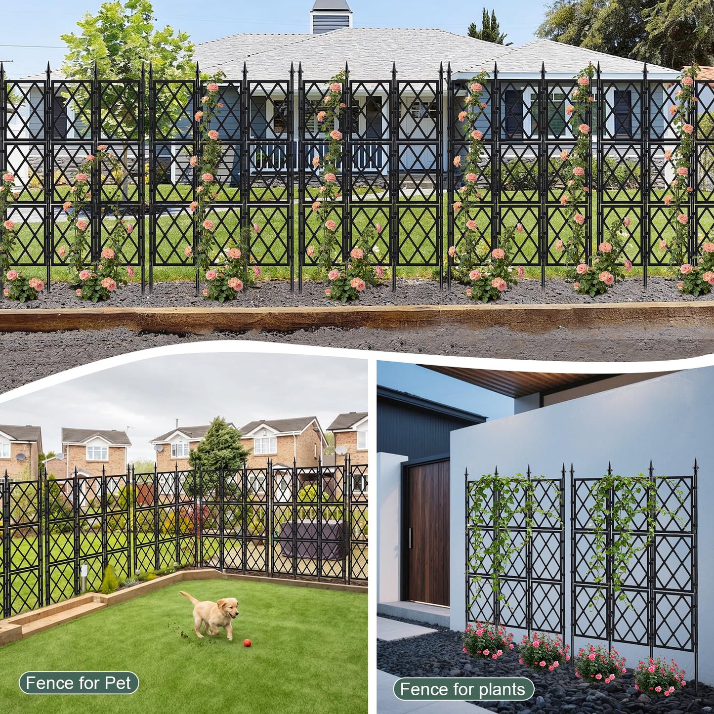5.25FT Garden Trellis Support Fence,Metal Wall Lattice Climbing Frame for Climbing Plants Outdoor, Black Iron Pipe Fence for Potted Plants Indoor for Ivy Vines Vegetable Flower, Patio, Lawn, Yard