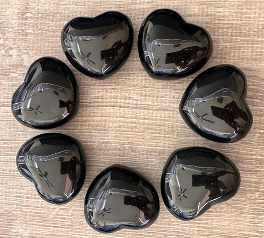 GAF TREASURES Black Obsidian Gemstone Hearts, Polished Black Obsidian Puffy Hearts, Black Obsidian Crystal Palm Stone, Black Obsidian Healing Crystal Hearts (1 Heart)