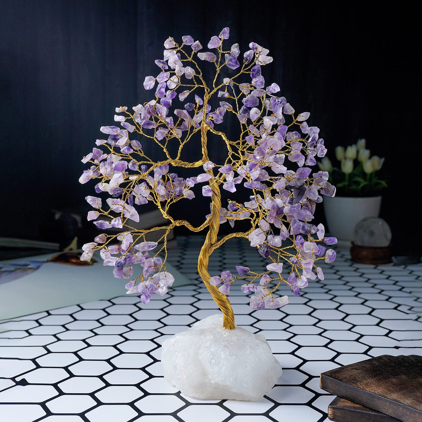 Crocon® Amethyst Crystals Tree of Life Rough Base, Birthday Gifts for Women, Home & Office Decor Money Tree Healing Crystals Womens Gifts Ideas House Warming Gift Sister Unique Purple Decoration