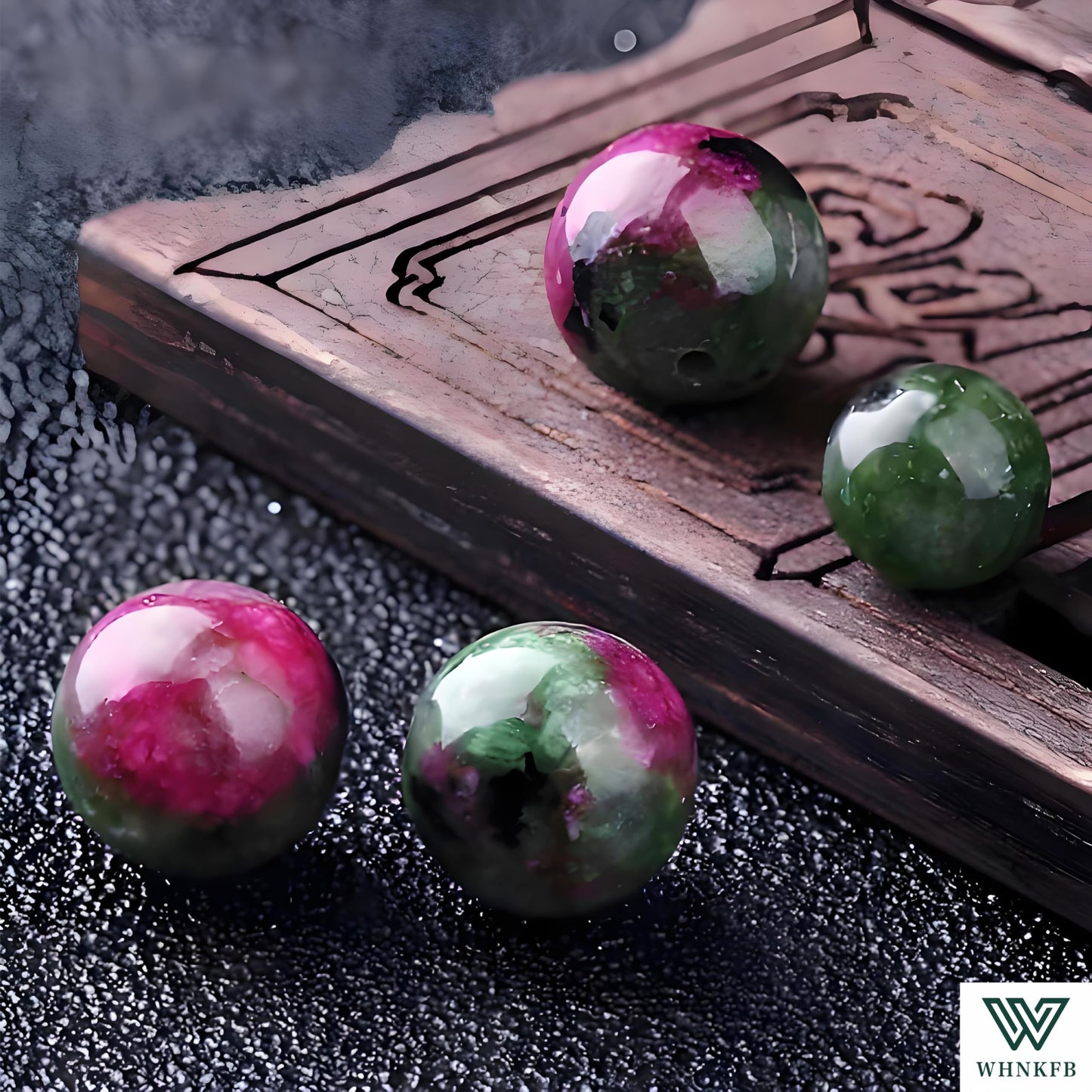WHNKFB 10mm 50PCS Natural Ruby Zoisite Round Beads, Red-Green Loose Gemstone Beads for Jewelry Making Craft - 4mm 6mm 8mm 10mm Options with Free Elastic Cord