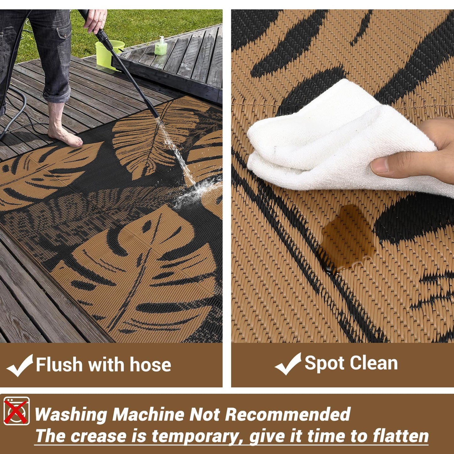 GAOMON Outdoor Rugs 8x10 Waterproof Reversible Plastic Straw Rug Modern Patio Rug, Foldable Lightweight RV Camping Mat with Portable Bag & 4 Stakes, UV Resistant & Sturdy for Picnic, Brown