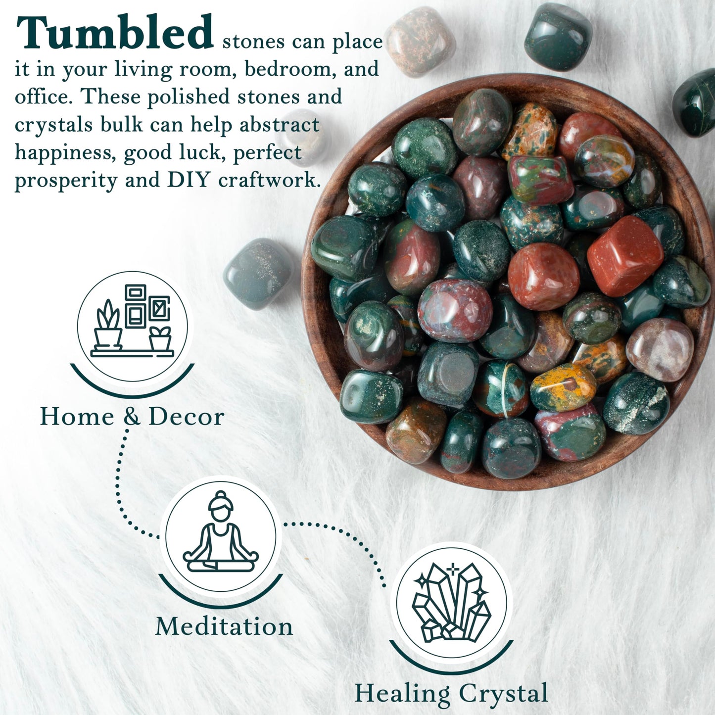 Crocon® 1LB Bloodstone Tumbled Stones and Crystals bulk 2000+ Carats Natural Crystal Kit for Reiki Healing Crystal Polished, Tumble Stones, Chakra Balancing, Reiki Gift, Home Decor Size : 2025 mm