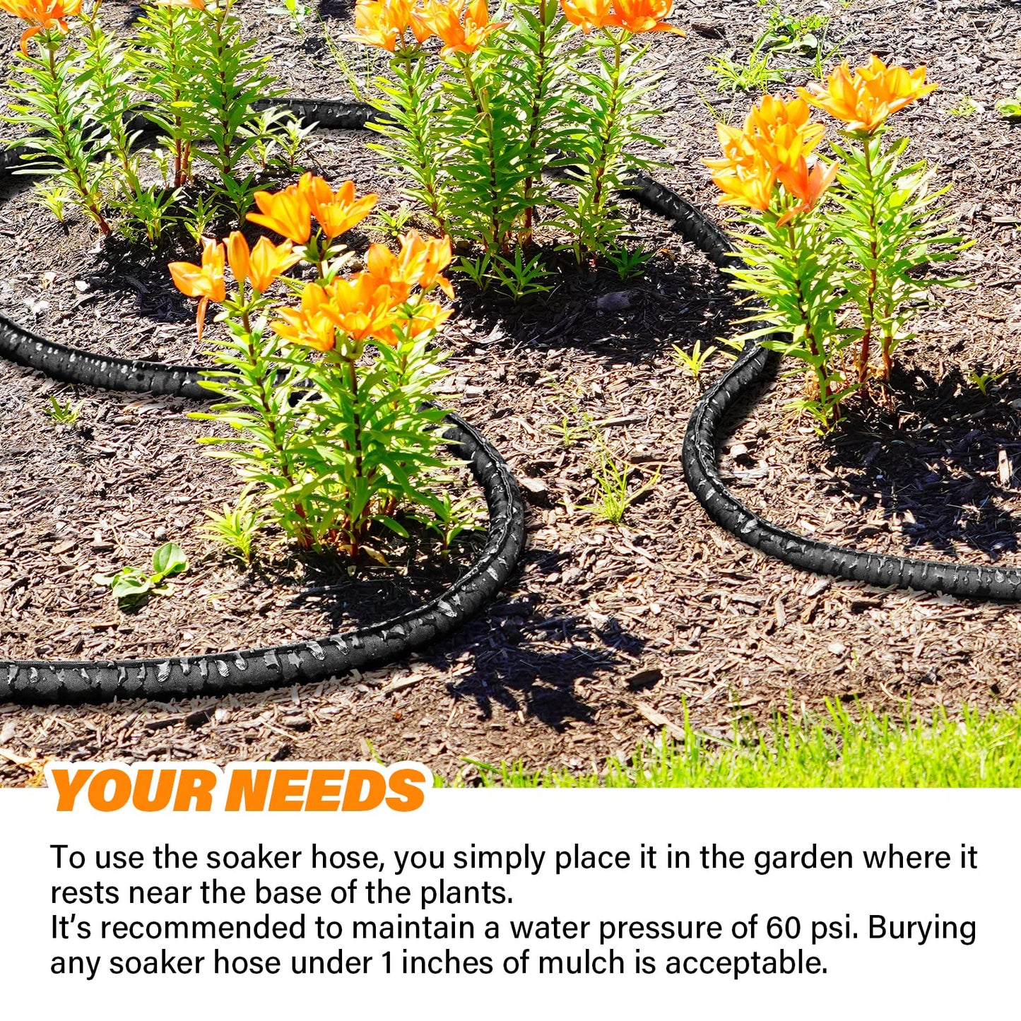 Winisok 150FT Thickened Flat Soaker Hose, Heavy Duty Double Layer Watering Hoses, Save 80% Water, Flexible Leakproof, Drip Irrigation Tubing for Garden Beds and Lawns (50 FT x 3Pack)