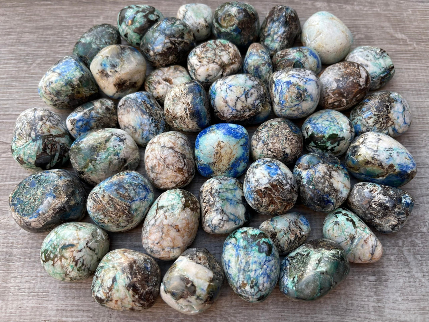 GAF TREASURES 5 Pcs Azurite Malachite Tumbled Stones, Polished Natural Azurite Malachite Gemstone, Azurite Malachite Healing Crystals (Azurite Malachite)