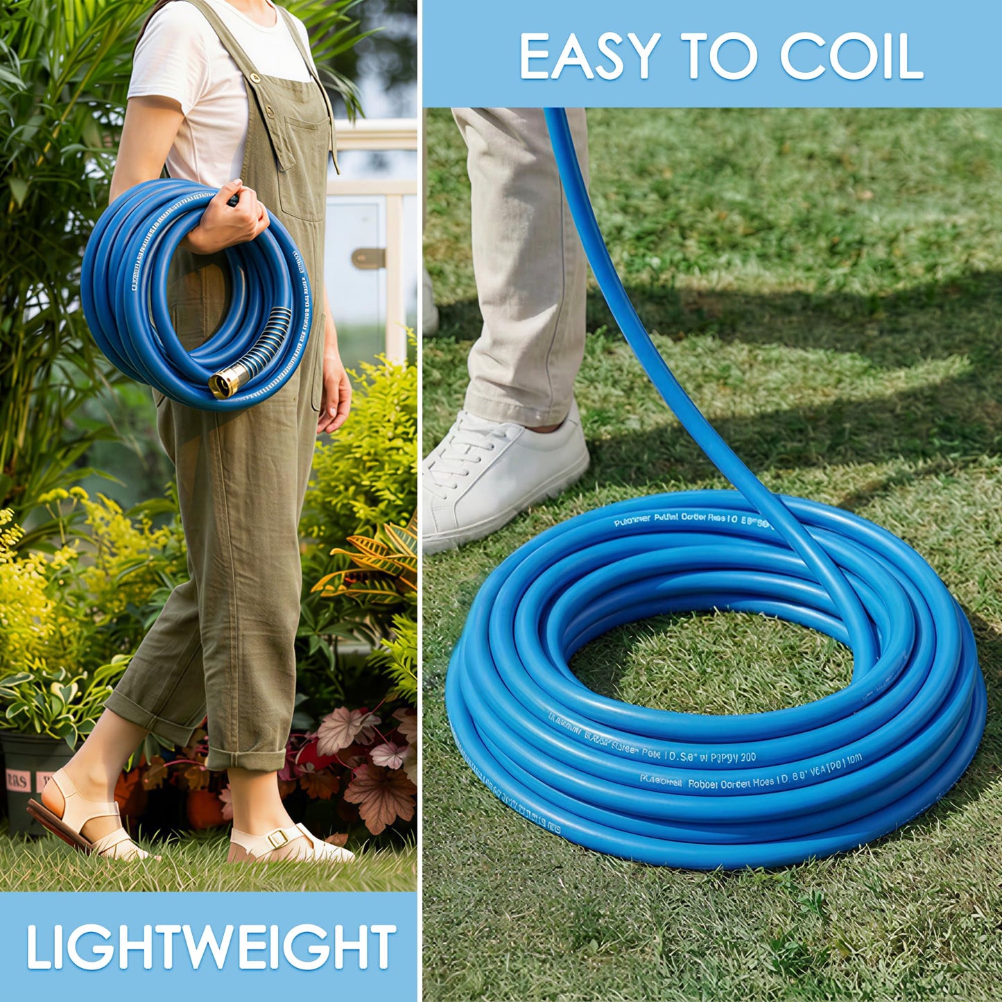 Flaronro 5/8 IN. × 5FT. Heavy Duty Rubber Garden Hose, High Flow 5/8" I.D. Brass Fitting No Memory Durable Heavy Duty Water Hose Leader Hose for Watering, Irrigation, Water Transfer Pump