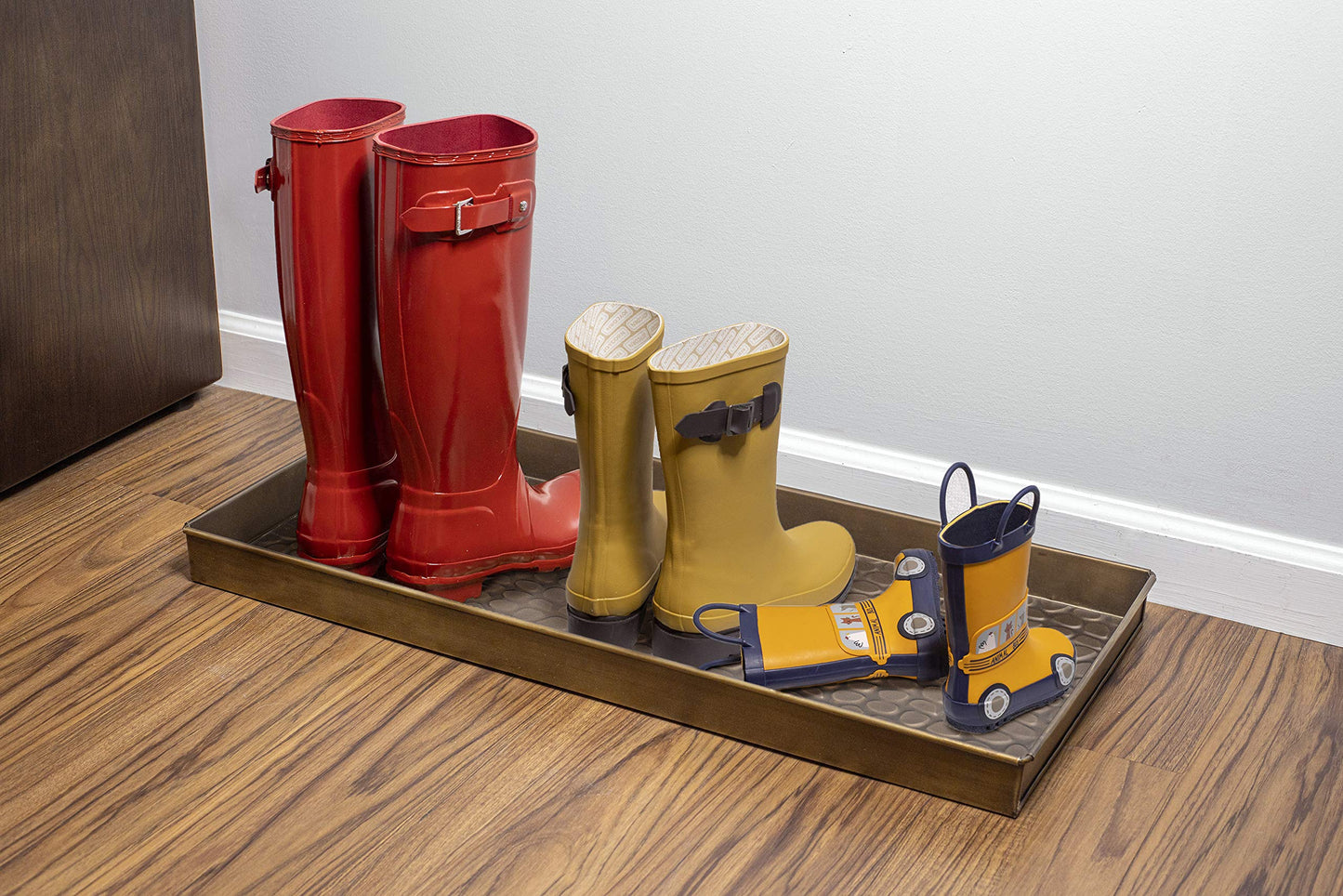 Good Directions Medium Boot Tray, Pebbles Multi-Purpose All Weather Decorative Boot Tray, Shoes, Plants, Garage, Patio Door, Pet Bowls, 30 inch Entry Indoor Shoe Tray, Brass Finish