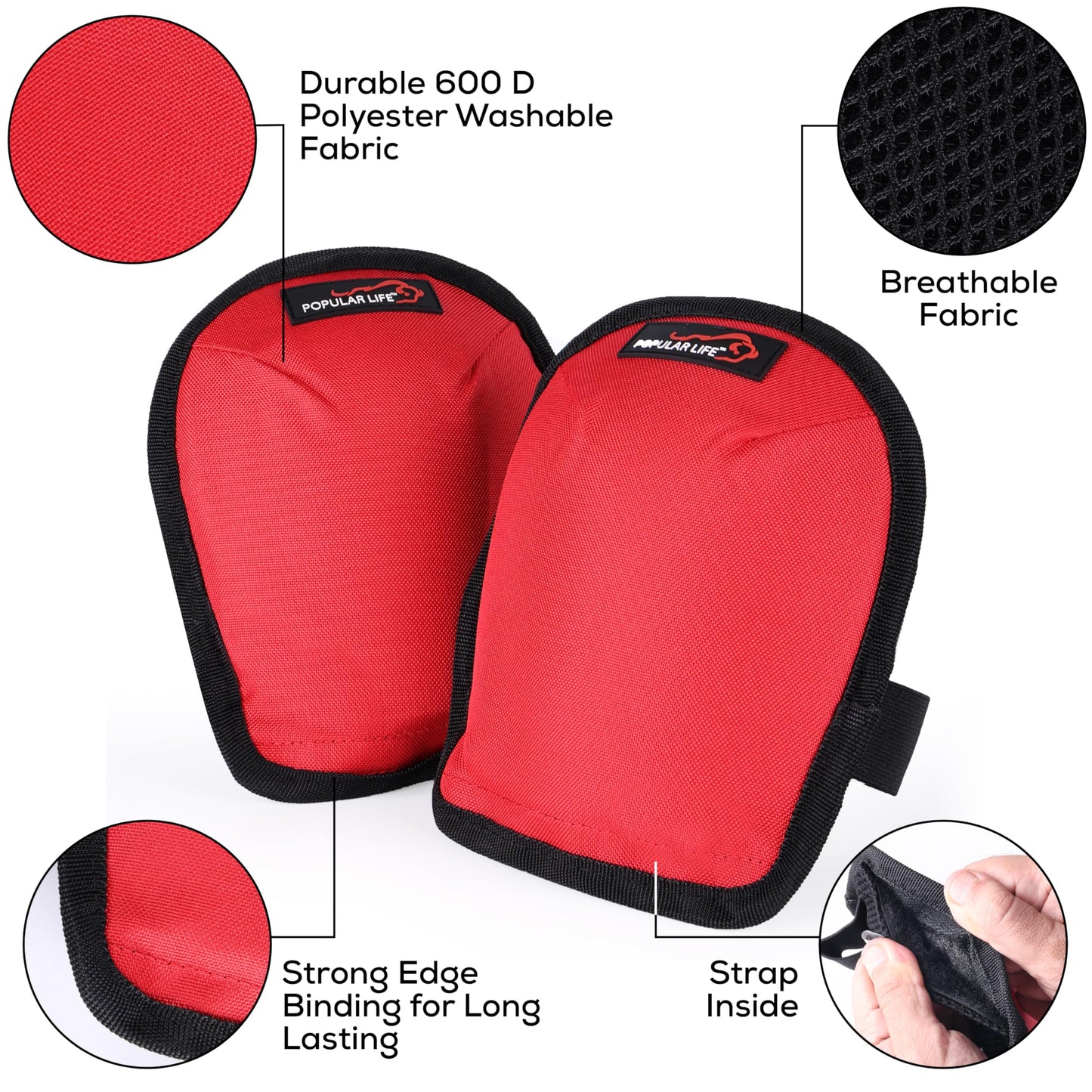 POPULAR LIFE Lightweight Gardening Knee Pads with Removable and Replaceable Foam Pad Insert, Washable Soft Cap Knee Pad, Easy Fit with Adjustable Hook and Loop Closure Straps