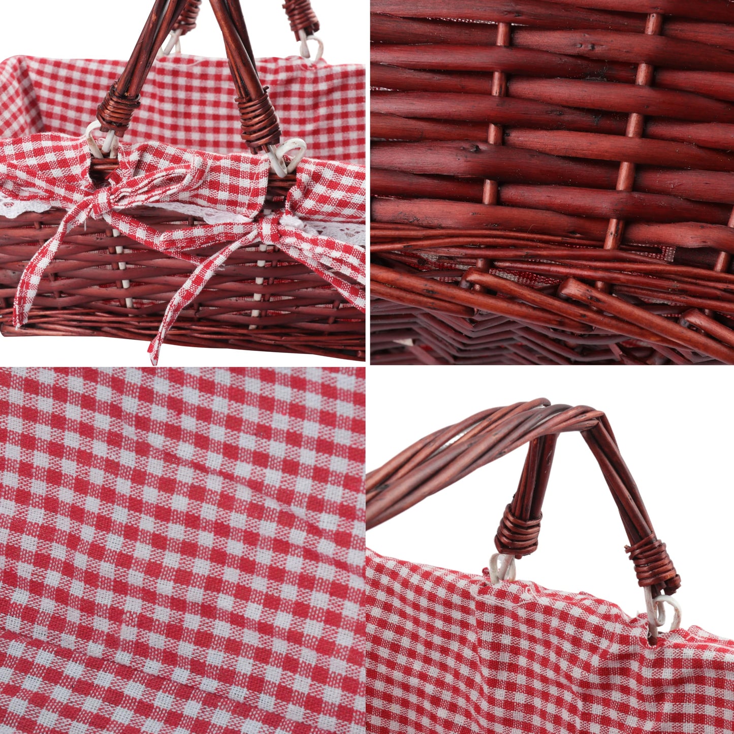 Yiksonyo 2 Pack 13.78 Inch Rectangle Willow Basket, Wicker Basket with Double Handle, Willow Woven Picnic Basket, Perfect for Easter, Picnic, Decor, Storage, and Wedding(Medium & Reddish Brown)