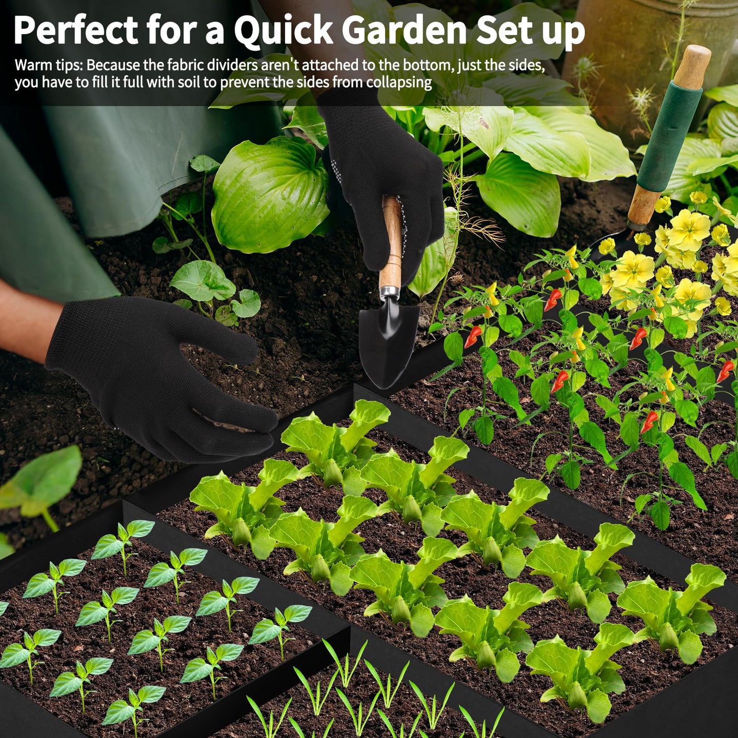 Fabric Raised Garden Bed, 6 x3 x1 FT Large Garden Grow Bags Rectangle Breathable Planting Containers with 4 Grids Reusable Heavy Pot Garden Tools for Vegetables Flowers Plants(128 Gallon Vol.)