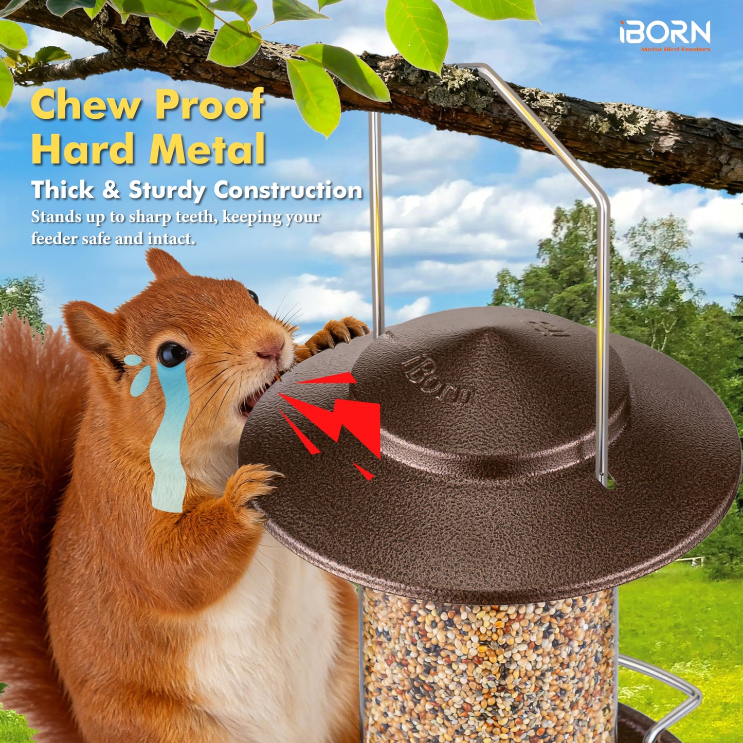 iBorn Bird Feeder Metal Squirrel Chew Proof Bird Feeders for Outdoors Hanging Outside for Cardinal, Holds 1.5LB Seed with 3 Perchs, Brushed Coffee (Seed is not Included)