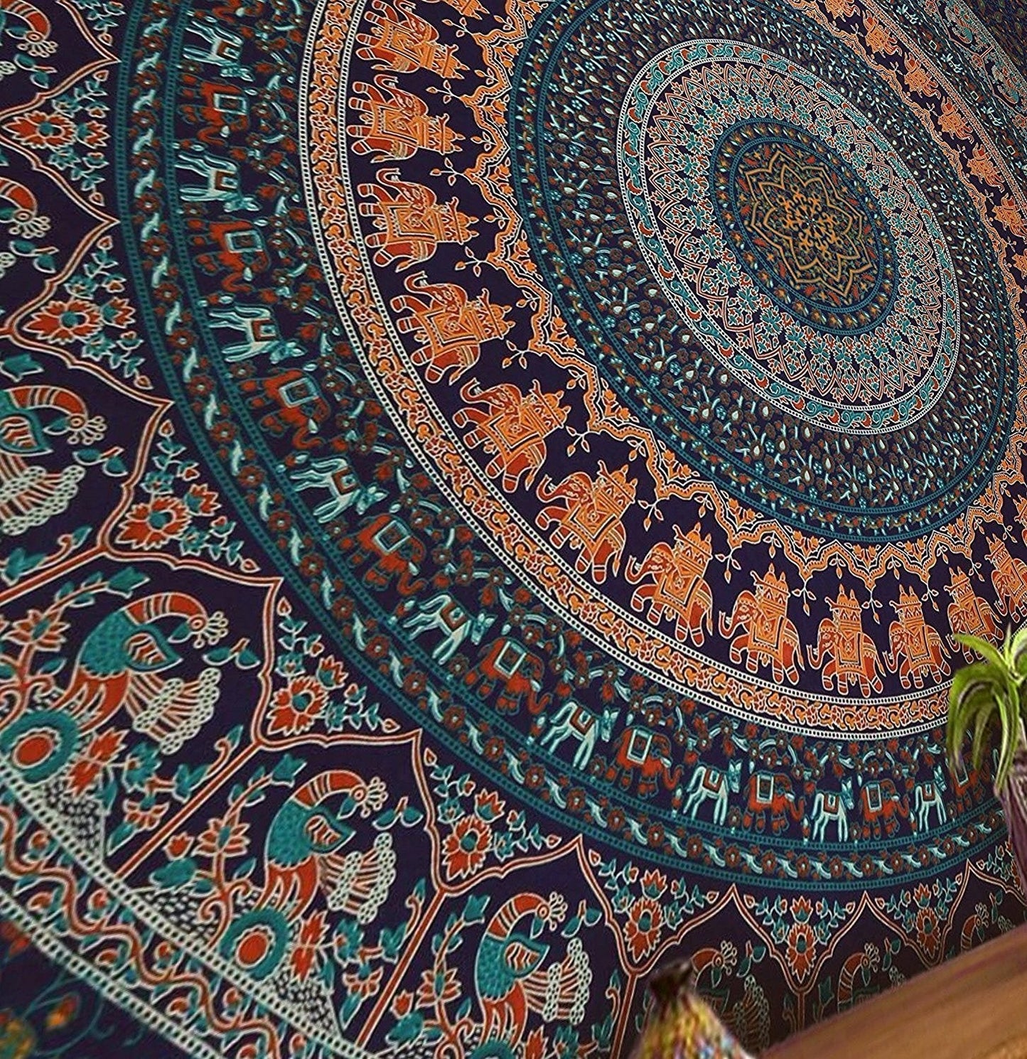 Bless International Indian-hippie-gypsy Bohemian-psychedelic Cotton-mandala Wall-hanging-tapestry-multi-color Large-mandala Hippie-tapestry (Golden Blue, King (88x104Inches)(225x265Cms))
