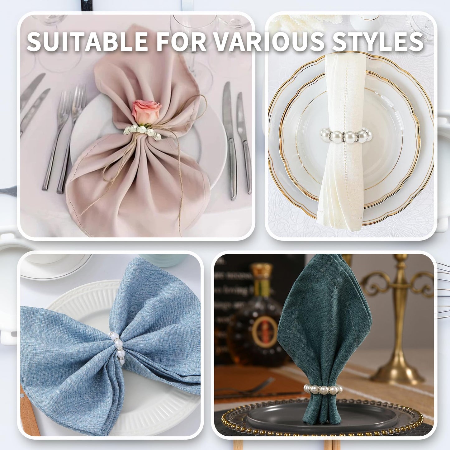100 Pcs Silver Disposable Napkin Rings Imitation Pearl Ring Napkin Holder Delicate White Beaded Serviette Buckles for Wedding. Party, Family Parties, Engagements, Dinner Table Decor and Daily Use