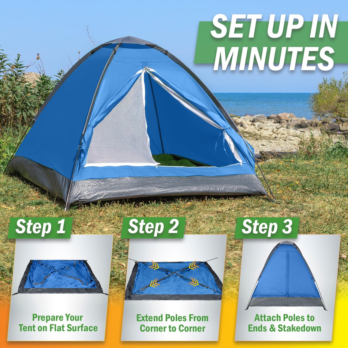 2 Person Camping Tent with Rain Fly and Carrying Bag – Lightweight Outdoor Pop Up Tents for Camping Essentials, Music Festivals, Backpacking, Hiking, or Beach Shelter by Wakeman Outdoors
