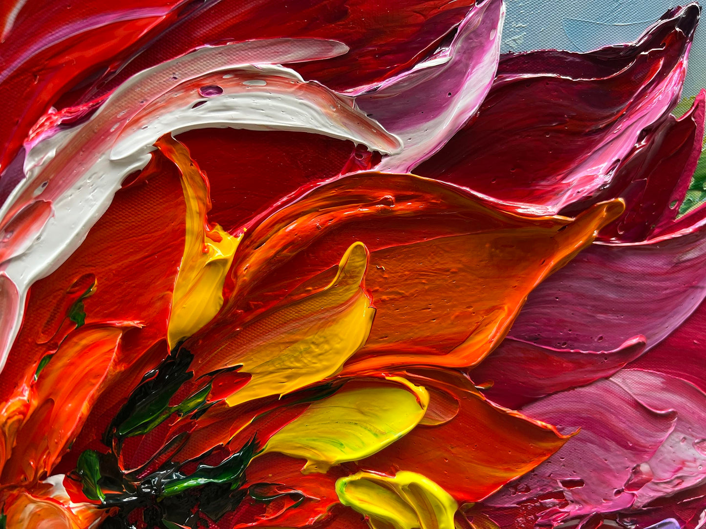 Limiyer Art Hand Painted red Flowers Art Oil Painting 24x48 Thick Texture Abstract Wall Decorative Art Oil Painting
