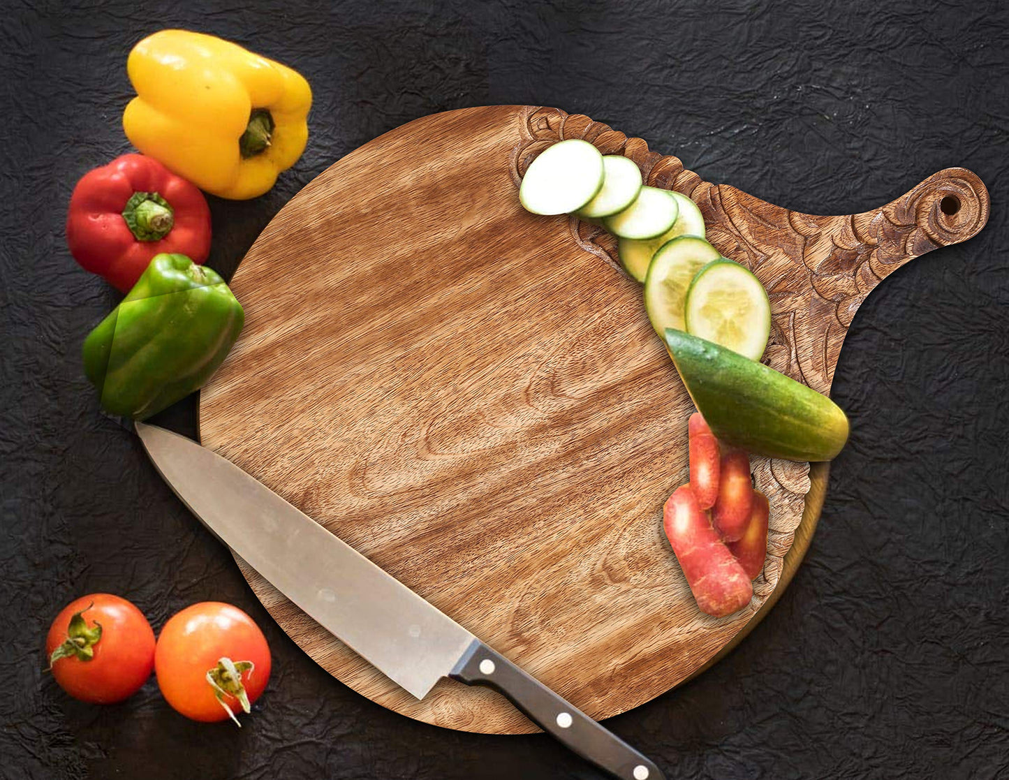 VERSAINSECT nd carved round Chopping & Serving Tray for kitchen, dining table and outdoor SIZE 17x12.5x0.95 inch