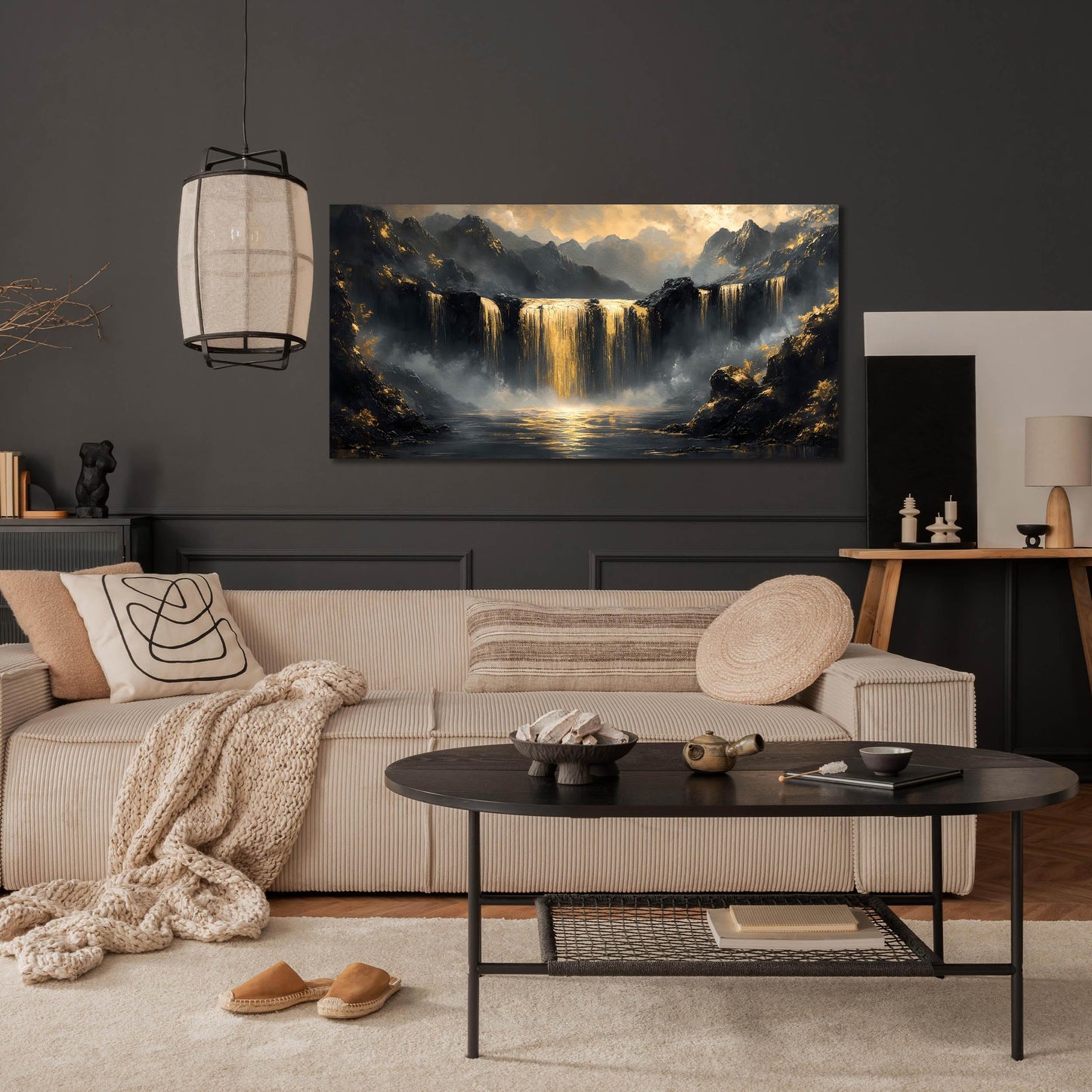 HUBOSKN Waterfall Canvas Wall Art for Living Room - Mountain Art Wall Decor for Office - Modern Wall Art for Bedroom Size 20" x 40"