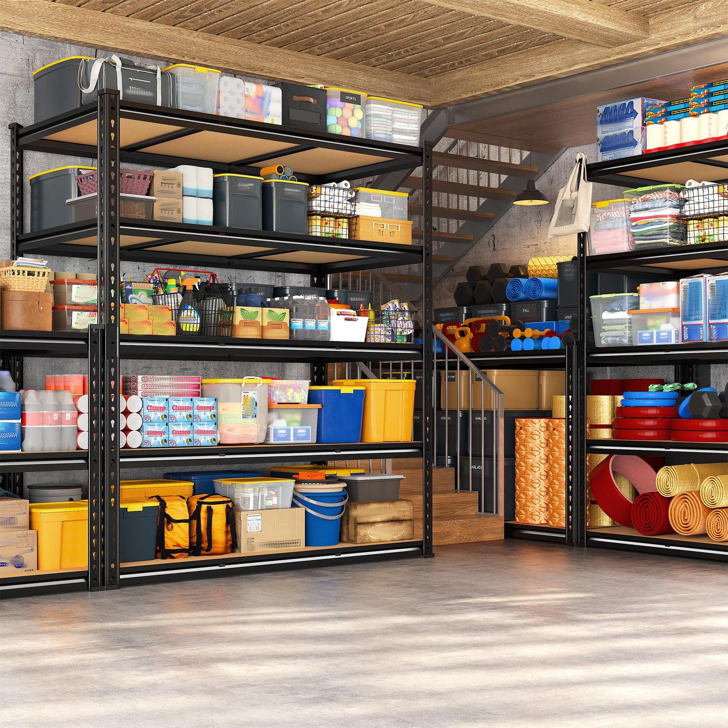 REIBII 48" W Garage Shelving 3080LBS Storage Shelves 5 Tier Industrial Shelving Adjustable Metal Storage Shelves for Garage, Basement, Warehouse, Commercial, Easy Assemble, 48" W x 72" H x 24" D