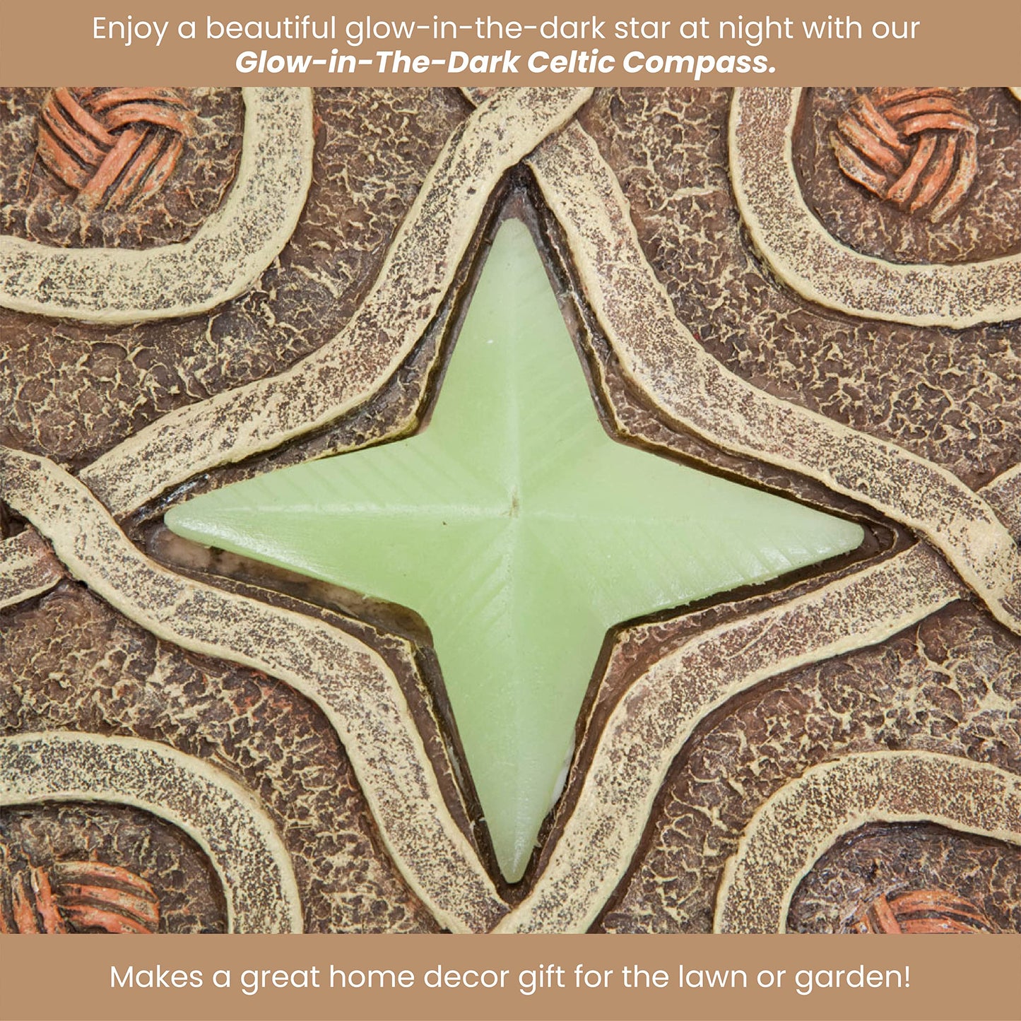 Bits and Pieces - 10” (25.5 cm) Glow-in-The-Dark Celtic Compass Decorative Stone - Yard Decoration – Beautiful Lawn/Garden Stone