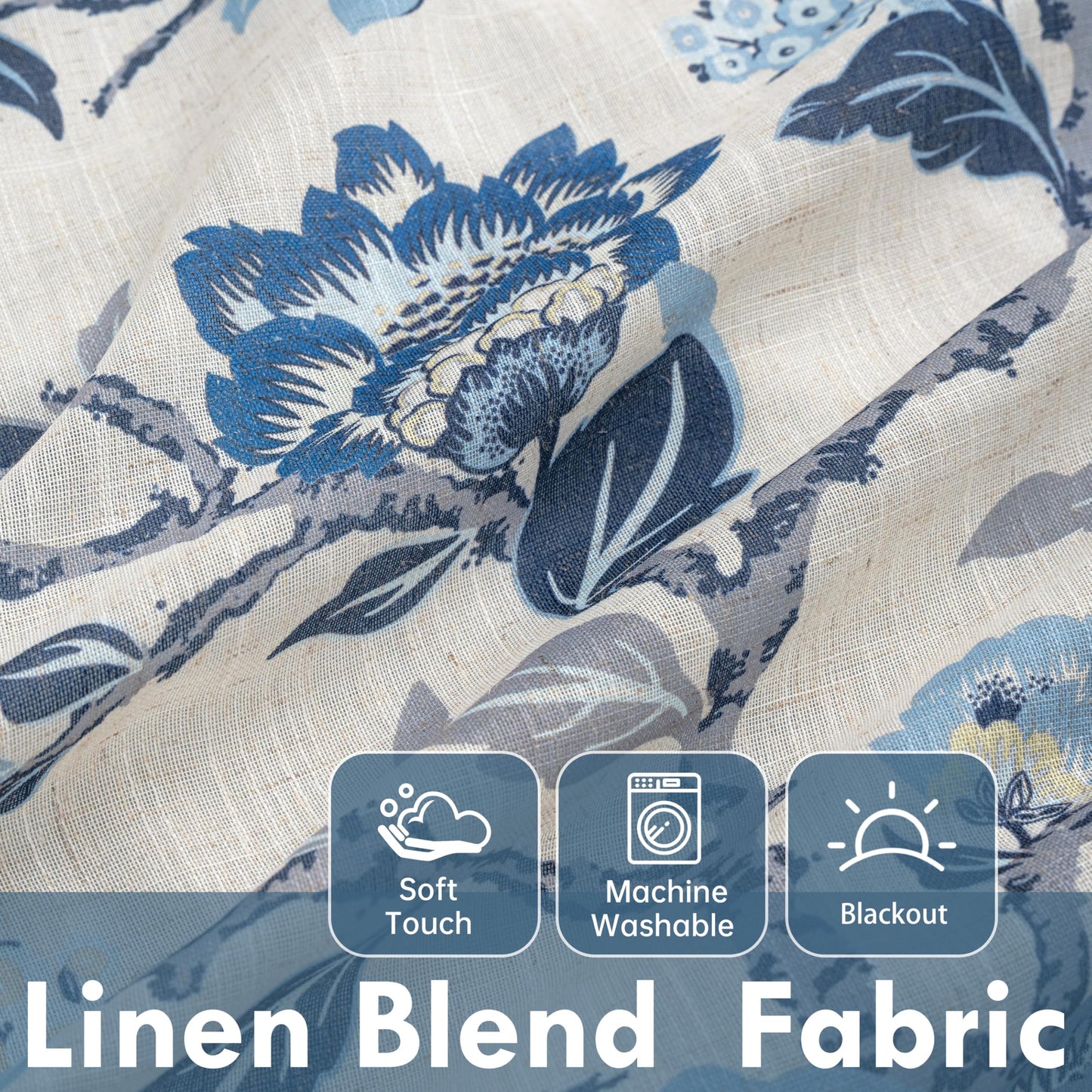 DriftAway Ada Botanical Print Lined Flower Leaf Thermal Insulated Linen Blend Window Valance Rod Pocket 52 Inch by 14 Inch Plus 1.75 Inch Header Navy 1 Pack