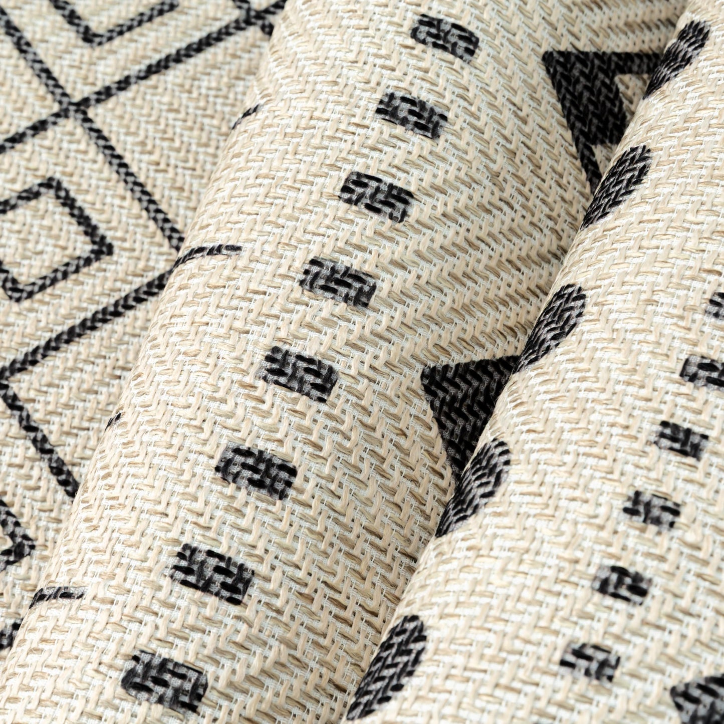 HUGEAR 8x10 Outdoor Rug Black/Beige Linen-Look Fabric Boho Area Rug High Traffic Stain Resistant Easy Clean Durable Rugs for Indoor/Outdoor Patio Deck Balcony Porch Garden Courtyard