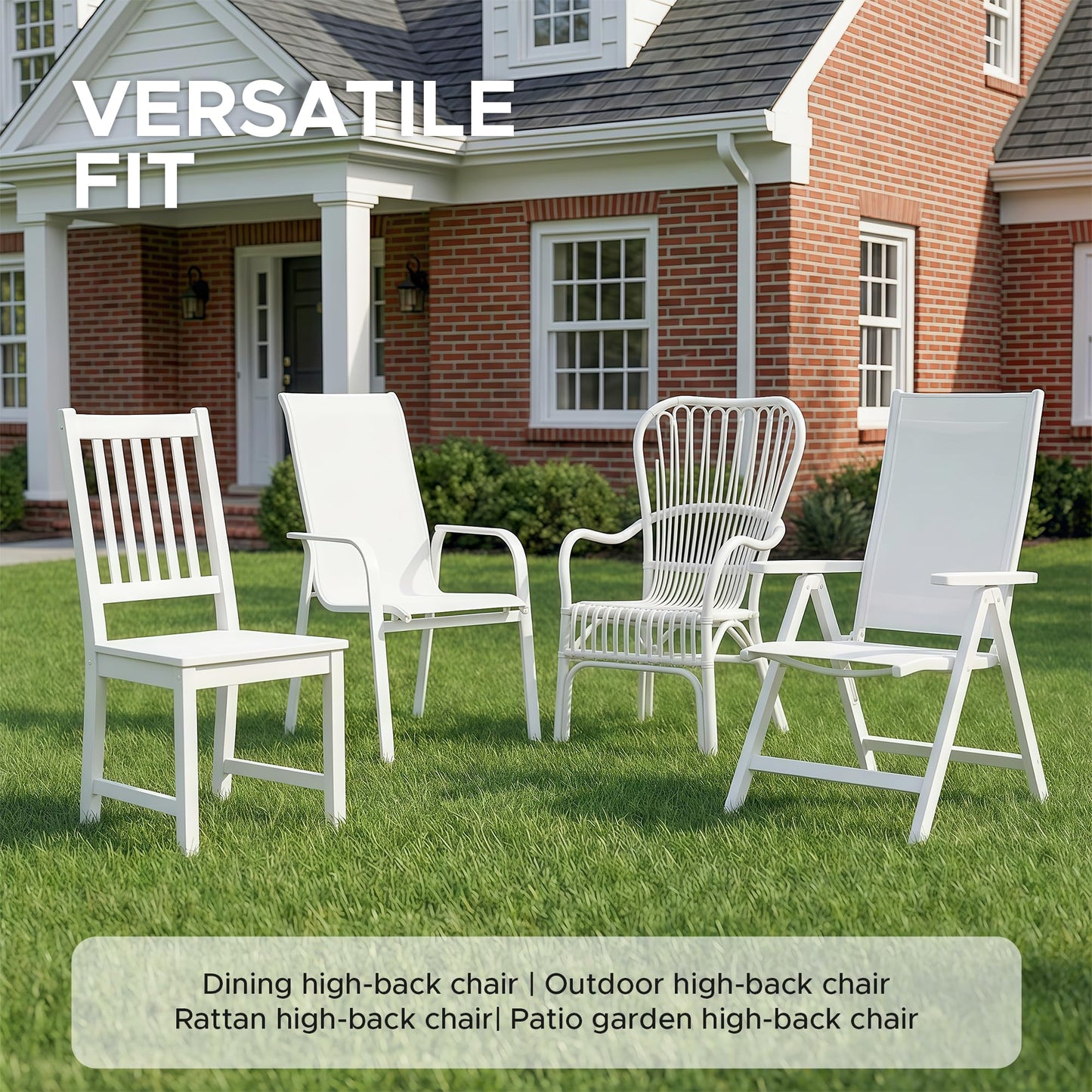 Fitfree Outdoor Chair Cushions 20x20, Water-Resistant & Fade-Resistant, Patio Furniture Lawn Dining Chair Seat Replacement with High Back, Ties Zipper, Removable Cover, Set of 4, Navy Blue