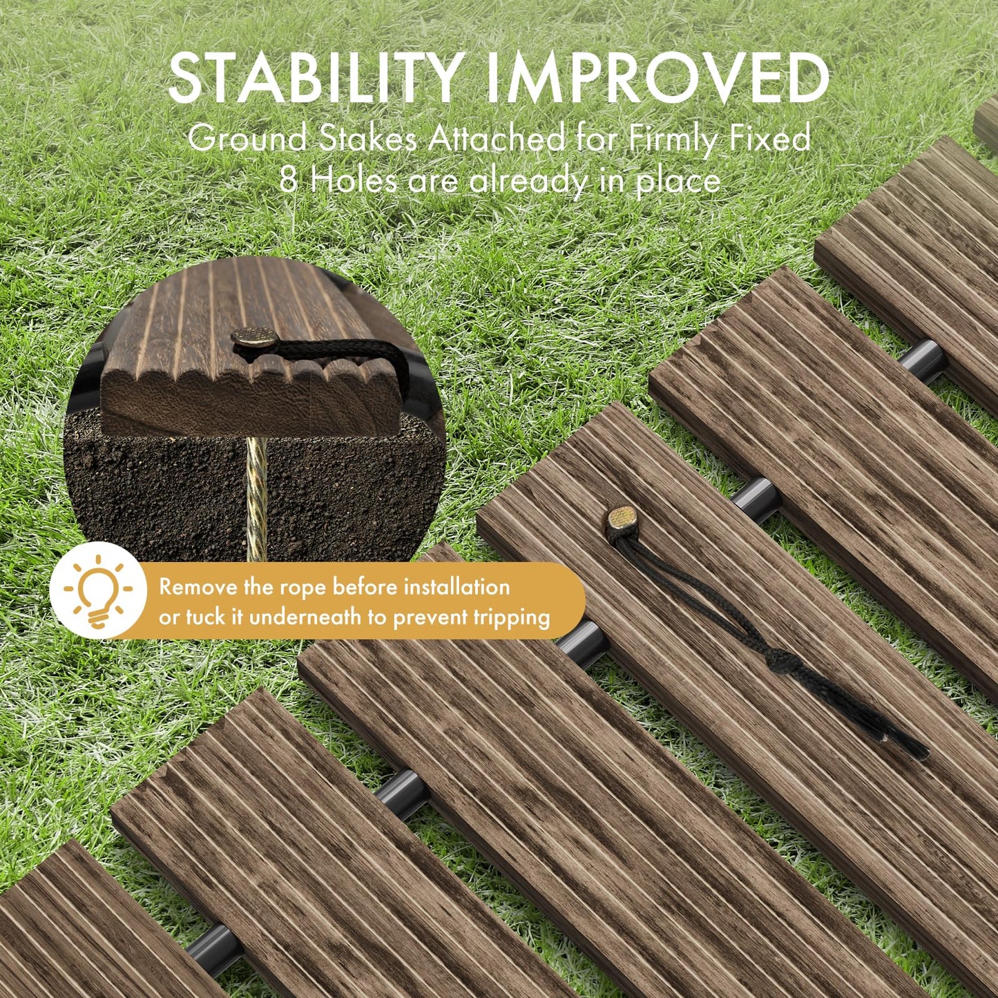 Amazer Wooden Garden Pathway Pavers for Outside,8.5FT Roll Out Straight Walkway Widened Plank Non-Slip Outdoor Patio Straight Path with 8 Stakes, Garden Lawn Boardwalk Backyard Walkway, Brown