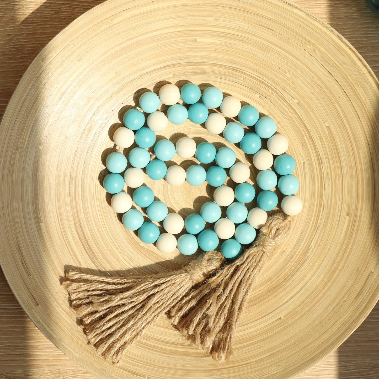Meplait Wood Bead Garland,39in Farmhouse Beads with Tassels Boho Beads for Tiered Tray Decorative Beads Home Decor