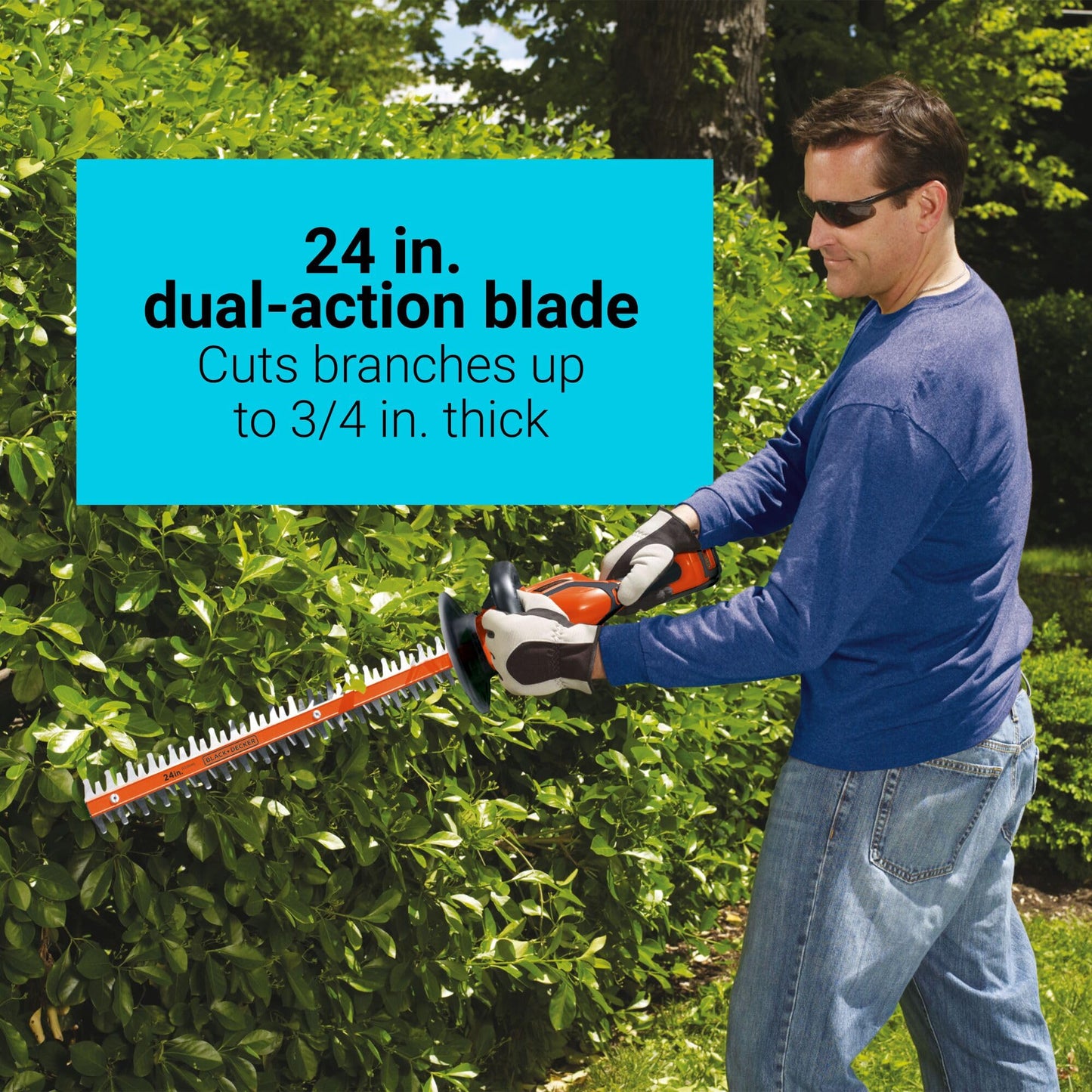 BLACK+DECKER 40V MAX* 24 in. cordless hedge trimmer with POWERDRIVE, Tool Only (LHT2436B)